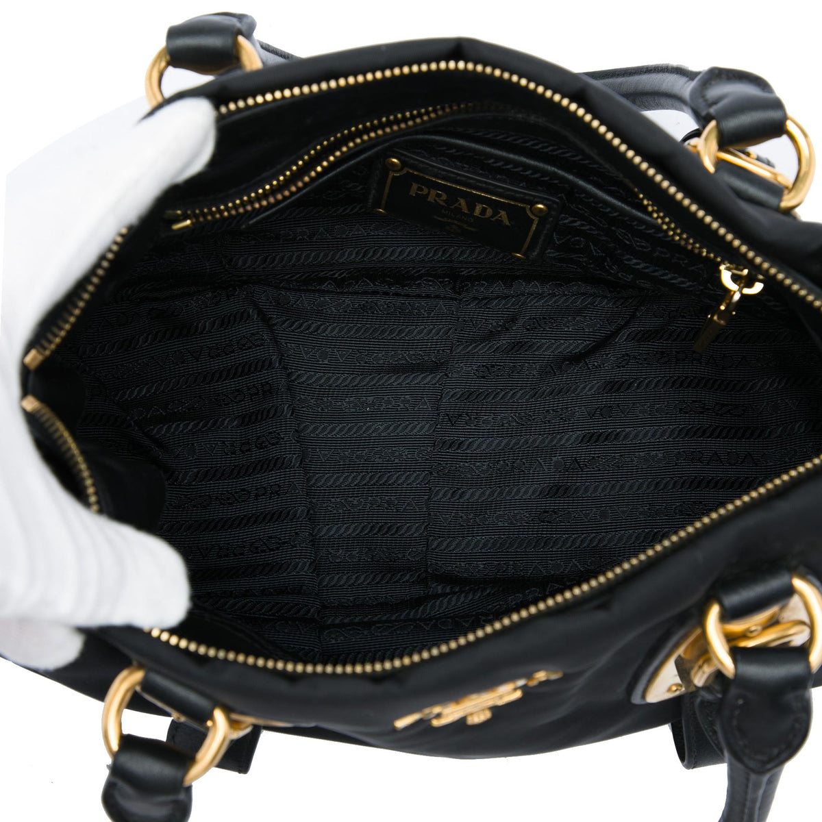 Prada Soft Calf Trimmed Tessuto Satchel