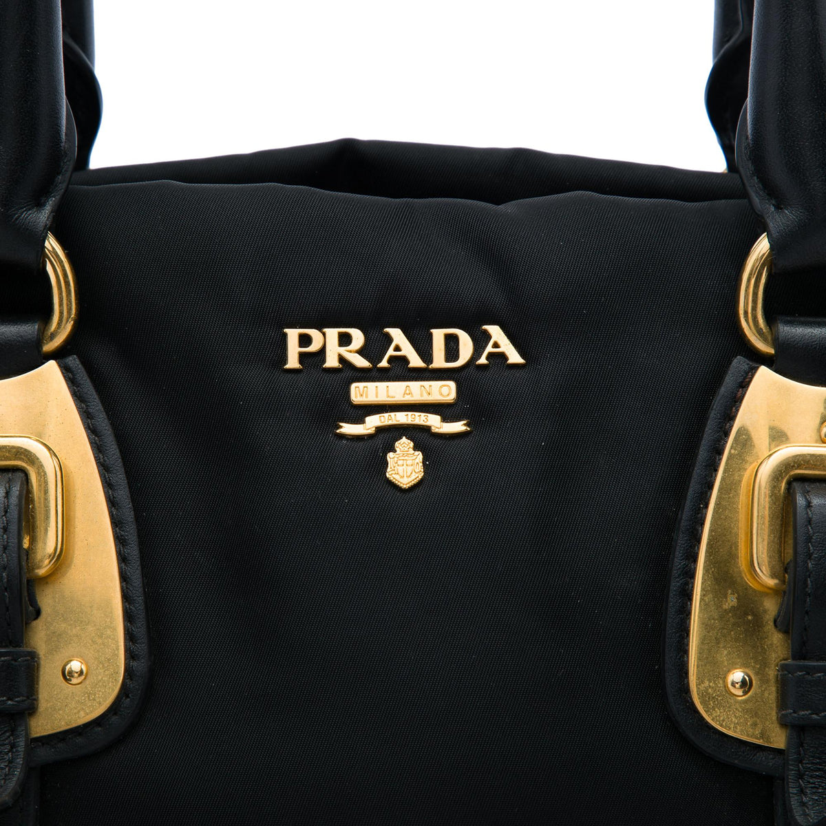 Prada Soft Calf Trimmed Tessuto Satchel