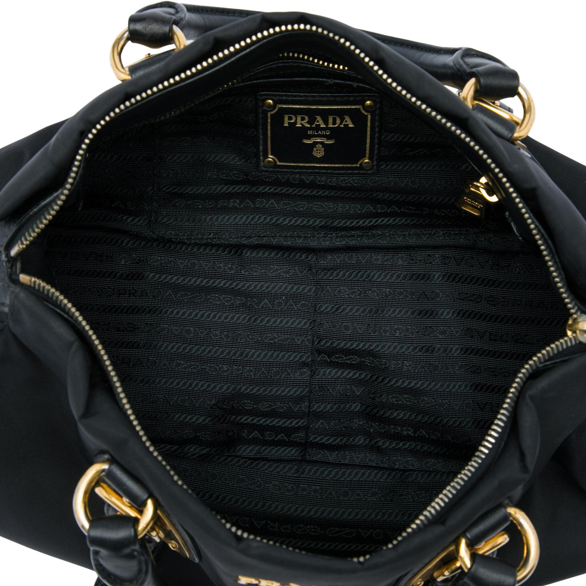 Prada Soft Calf Trimmed Tessuto Satchel