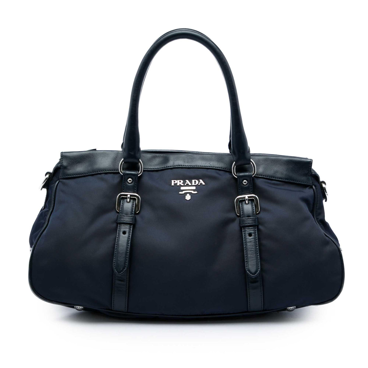 Prada Soft Calf Trimmed Tessuto Zip Top Satchel