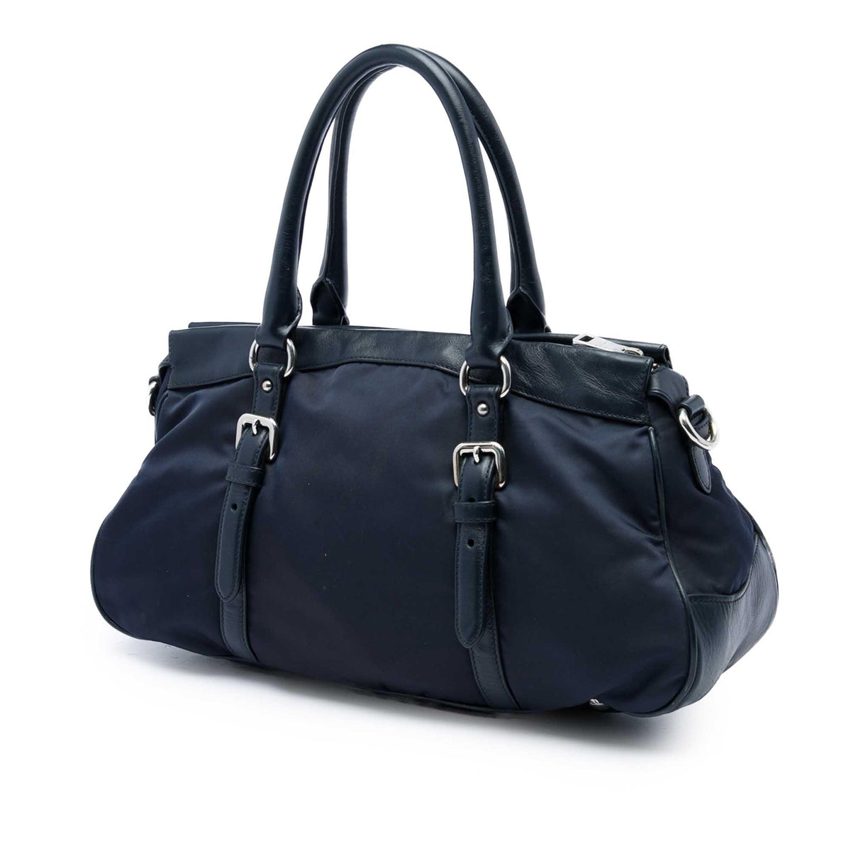 Prada Soft Calf Trimmed Tessuto Zip Top Satchel