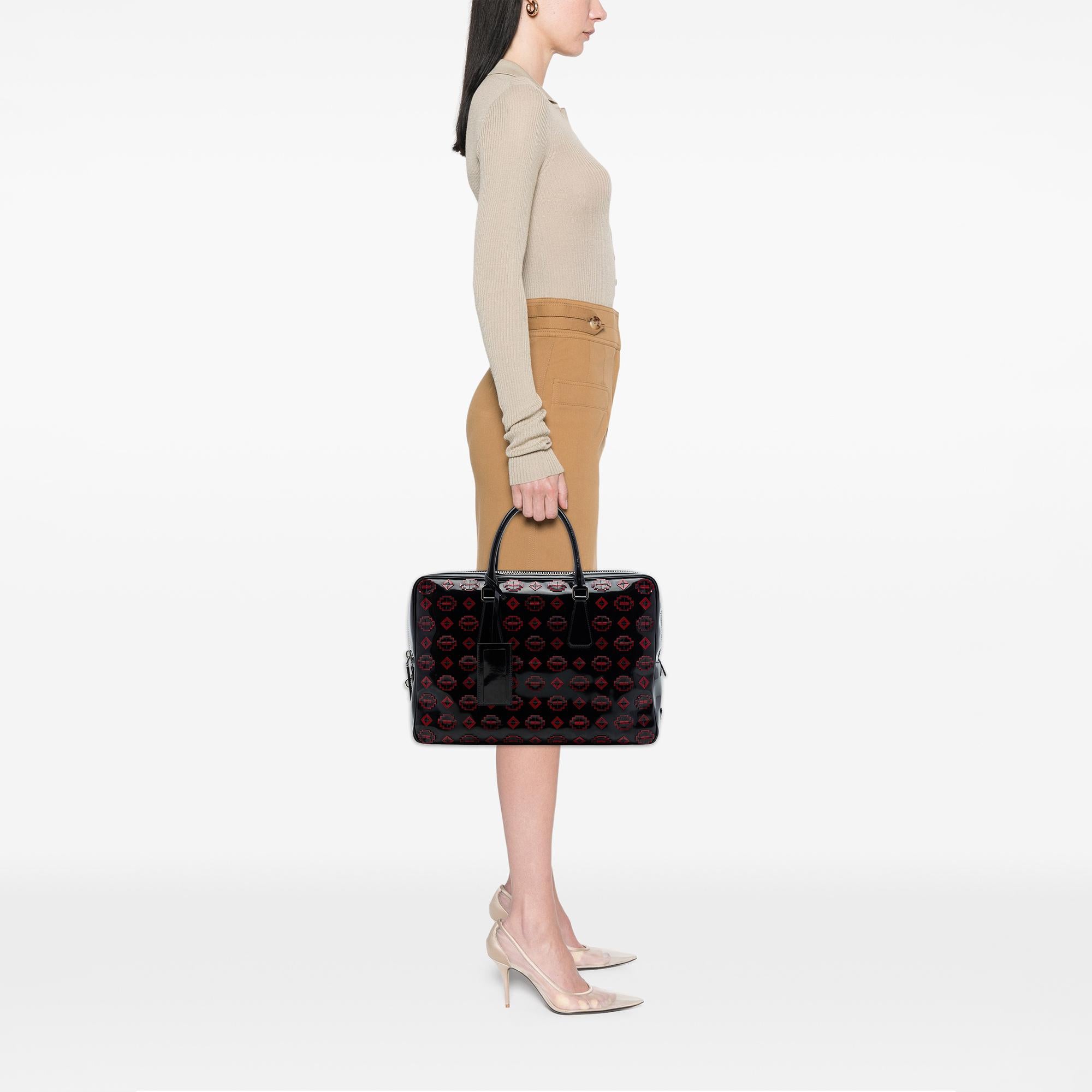 Prada Spazzolato Leather Geometric Applique Briefcase
