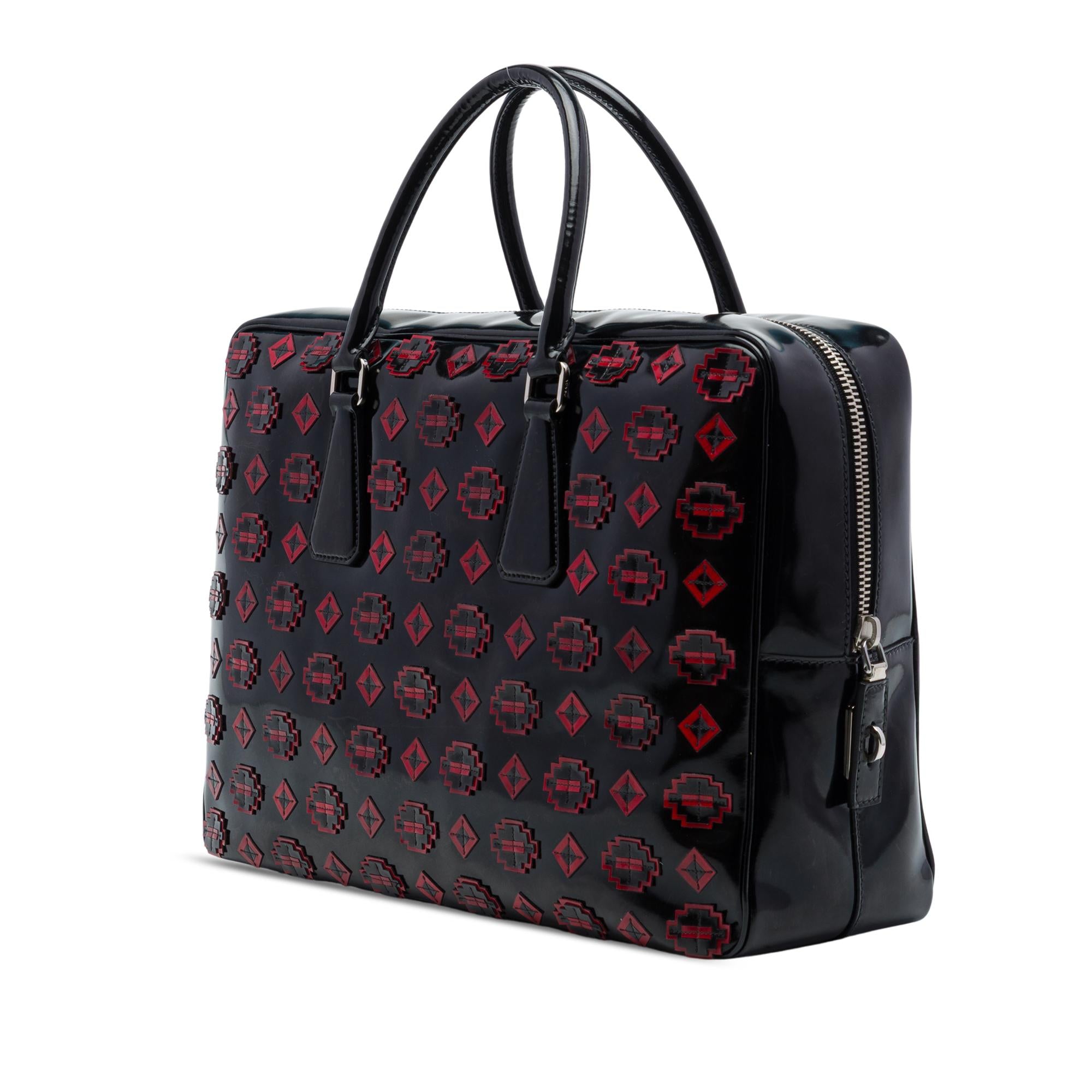 Prada Spazzolato Leather Geometric Applique Briefcase