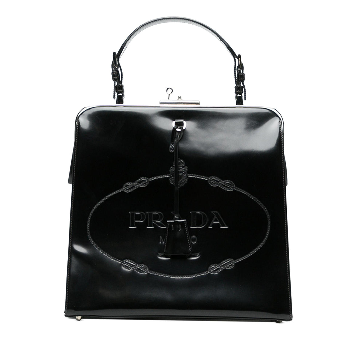 Prada Spazzolato Logo Frame Handbag