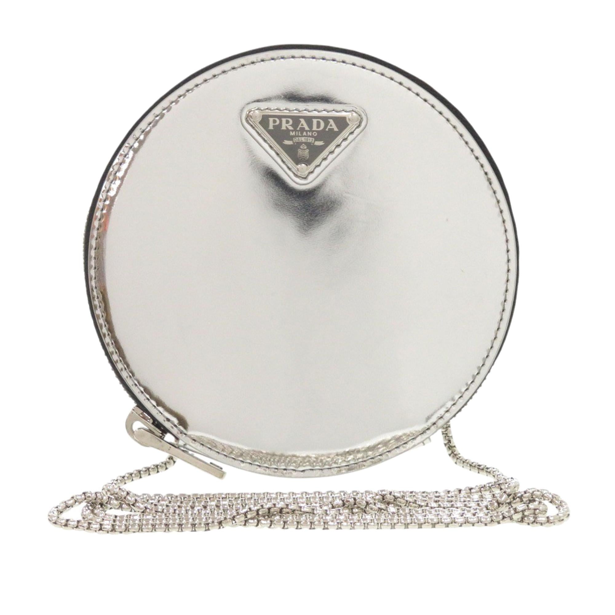 Prada Spazzolato Round Chain Coin Crossbody