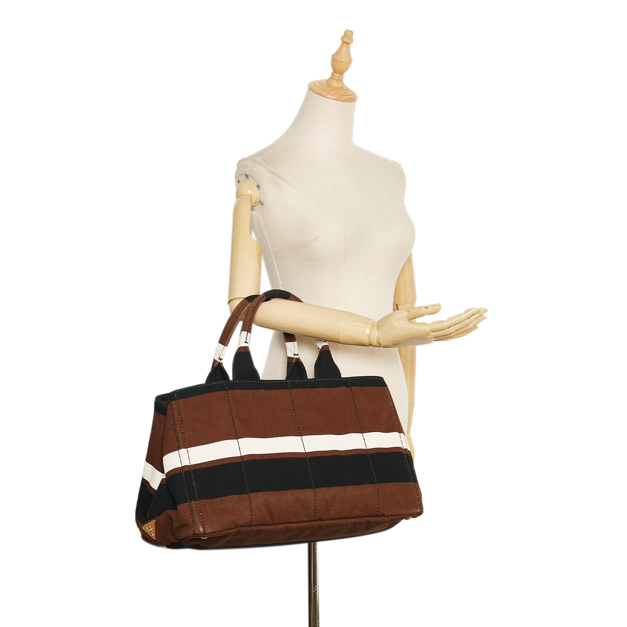 Prada Striped Canapa Handbag (SHG-35845)