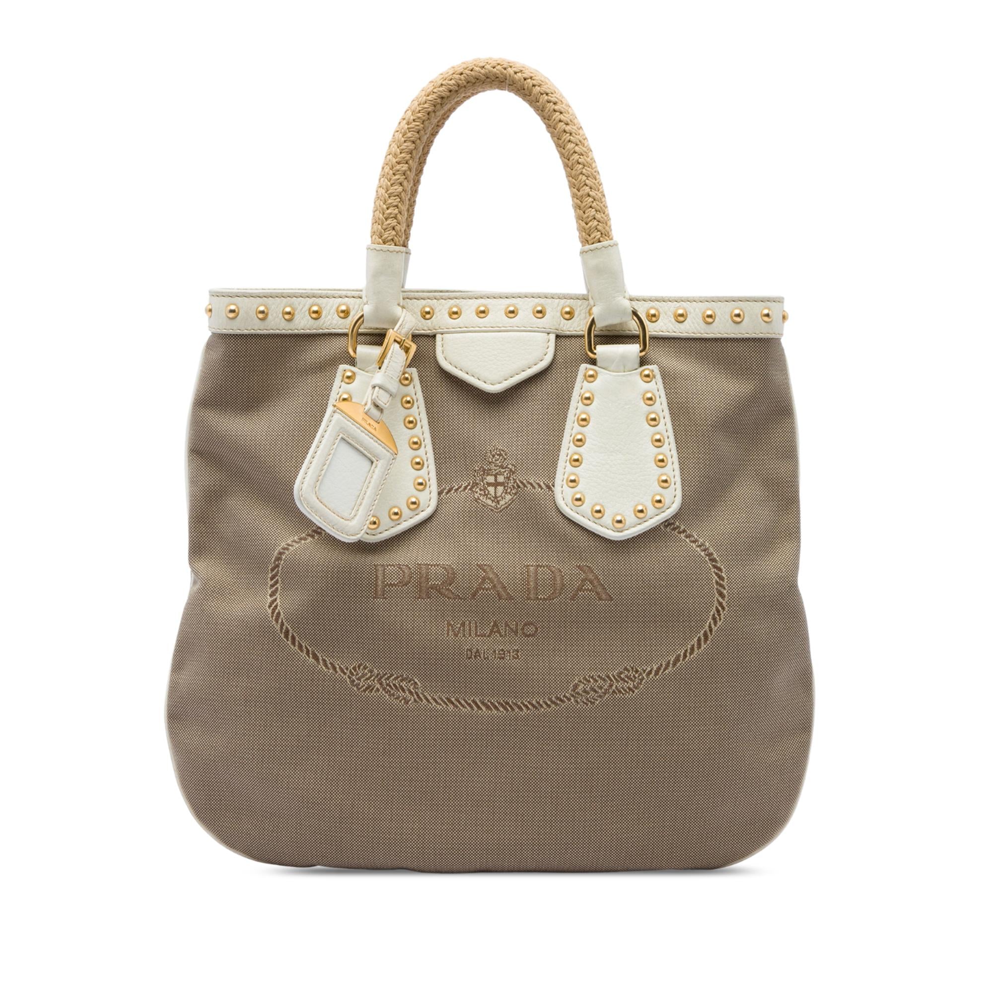 Prada Studded Canvas Canapa Logo Rope Handle Bag