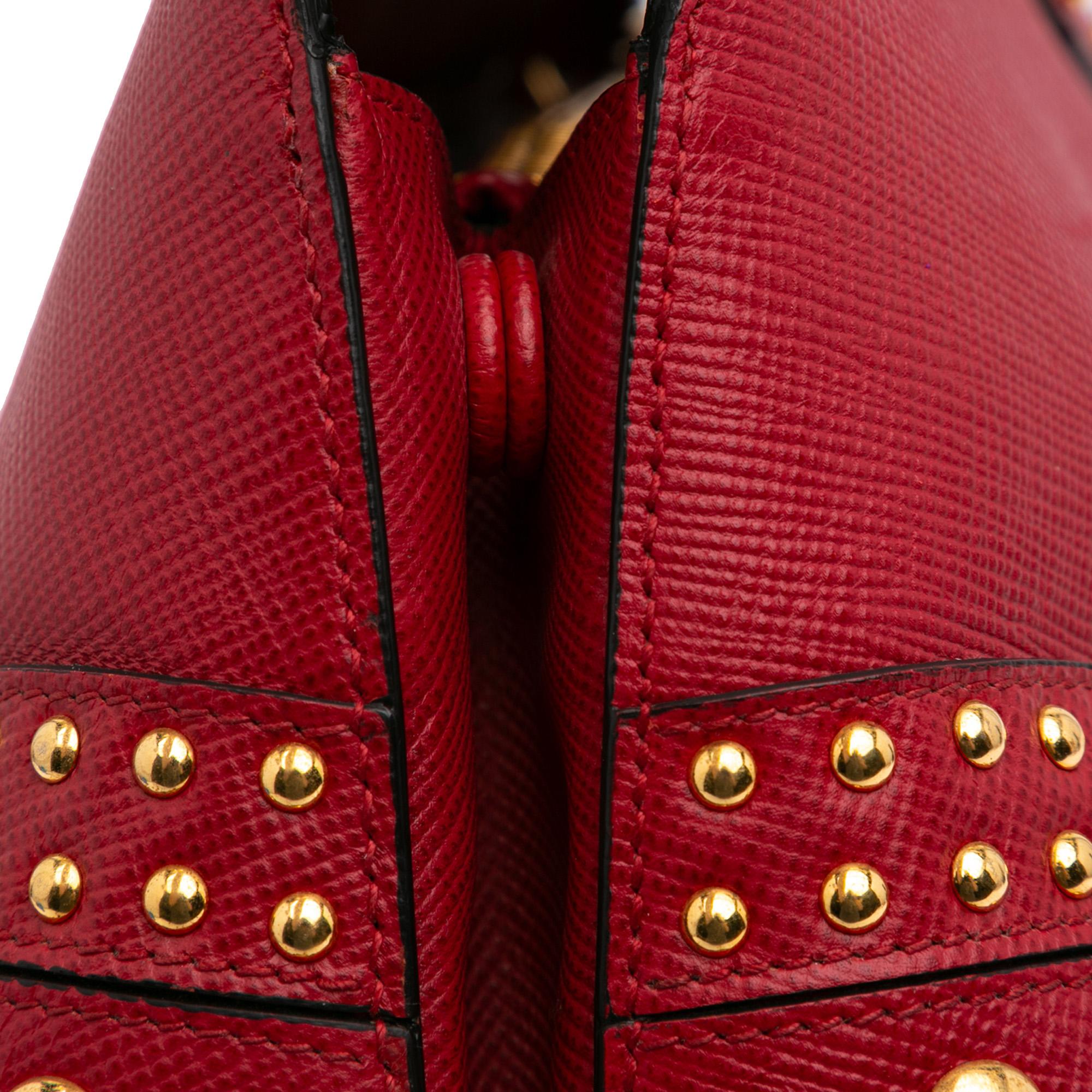 Prada Studded Saffiano Cuir Promenade Satchel