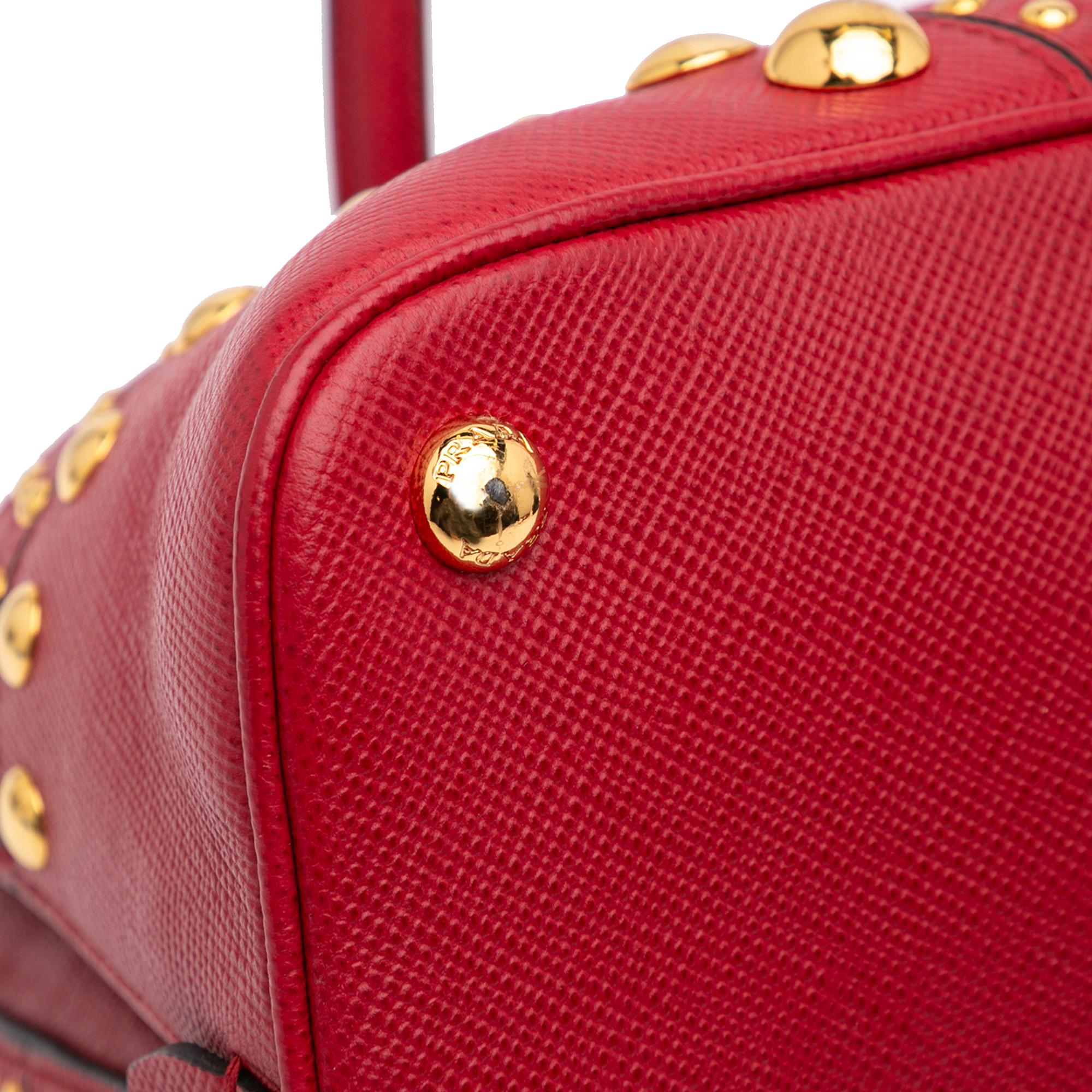 Prada Studded Saffiano Cuir Promenade Satchel