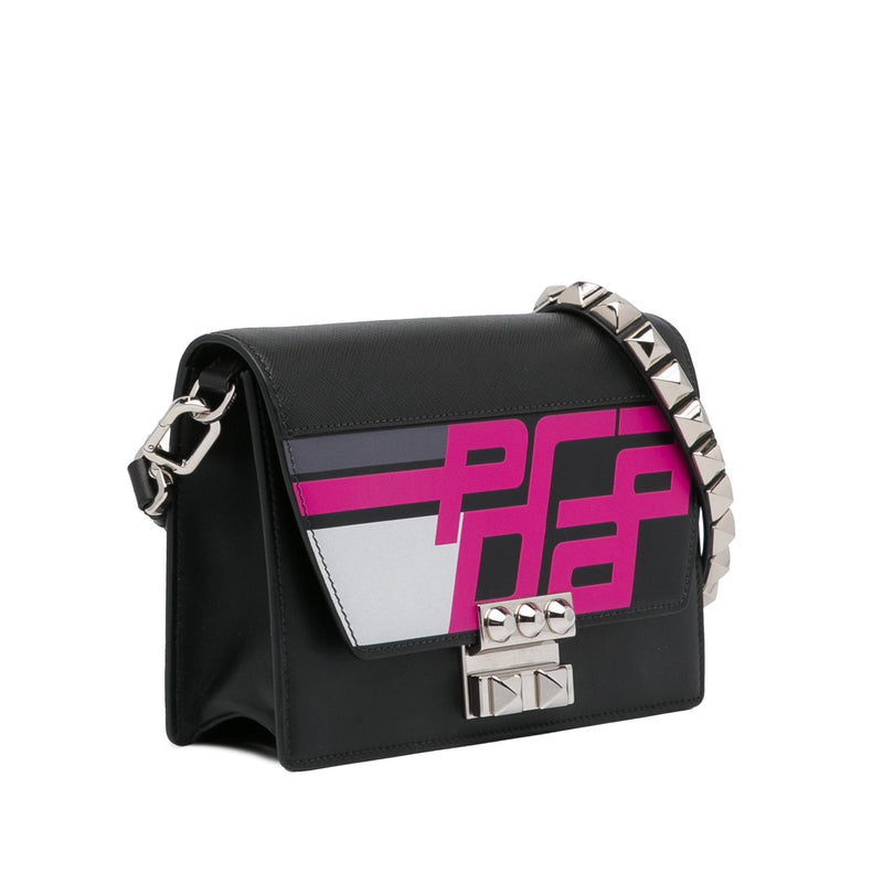 Prada Studded Saffiano Racing Logo Elektra Crossbody Bag