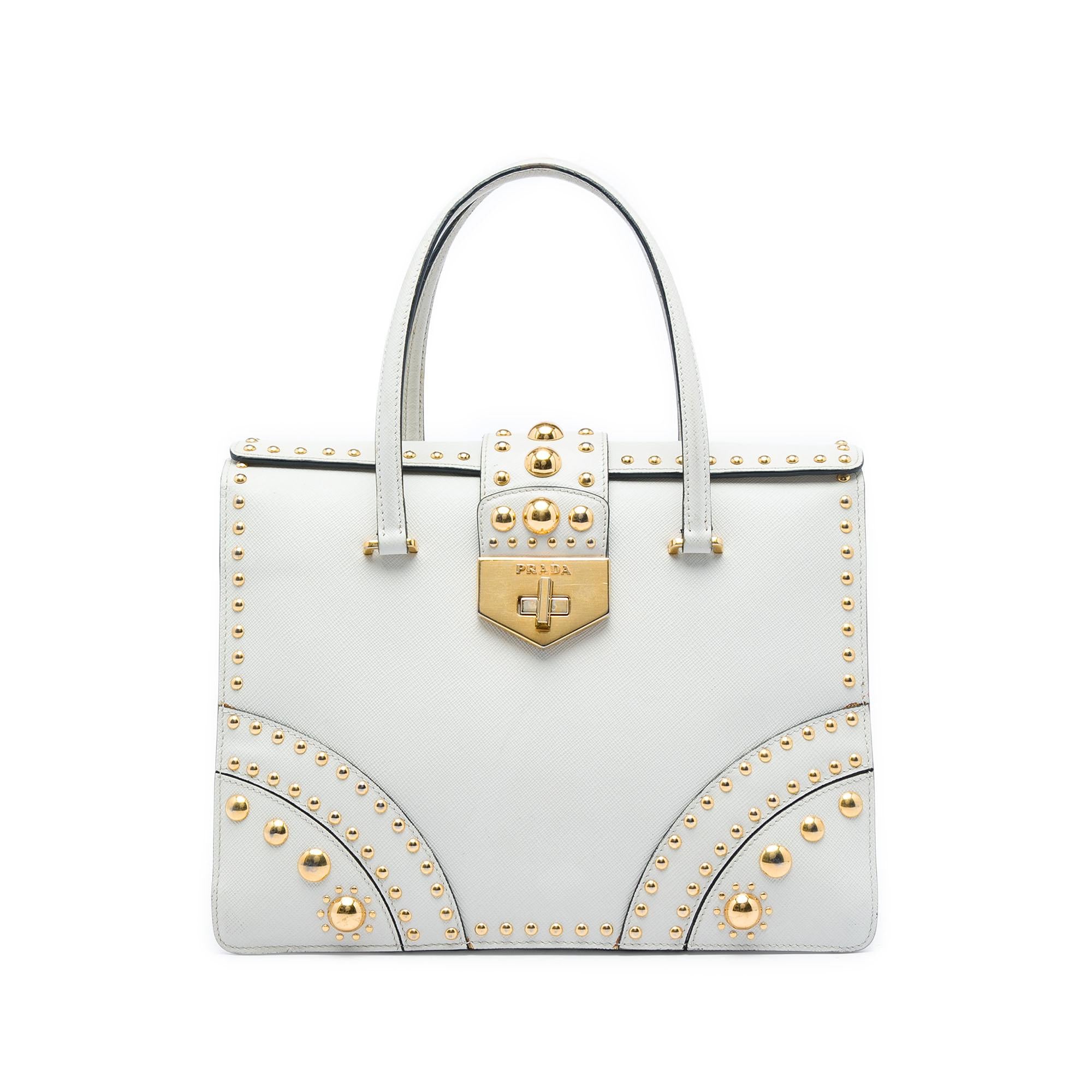 Prada Studded Saffiano Turnlock Handbag