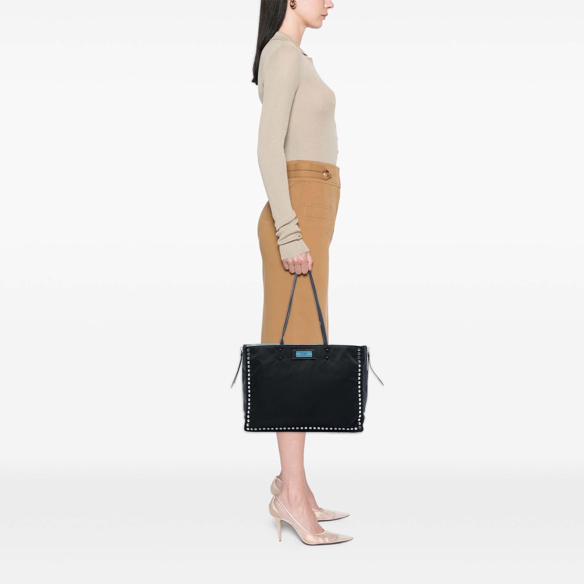 Prada Studded Tessuto Etiquette Tote