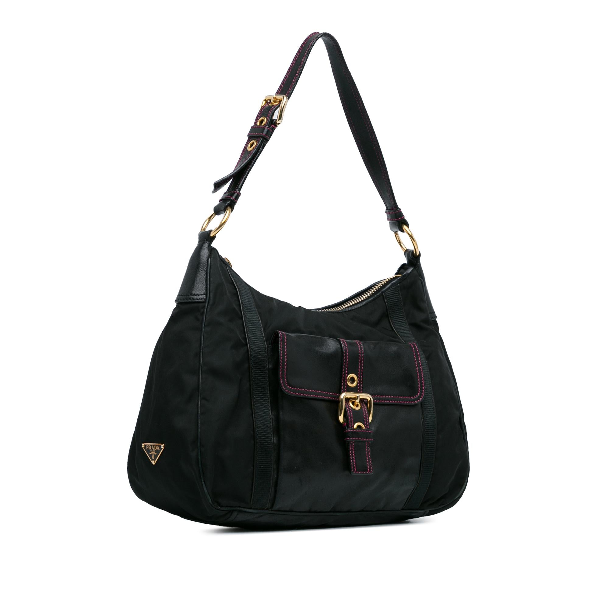 Prada Tessuto City Calf Trimmed Buckle Hobo (SHG-xswi3t)