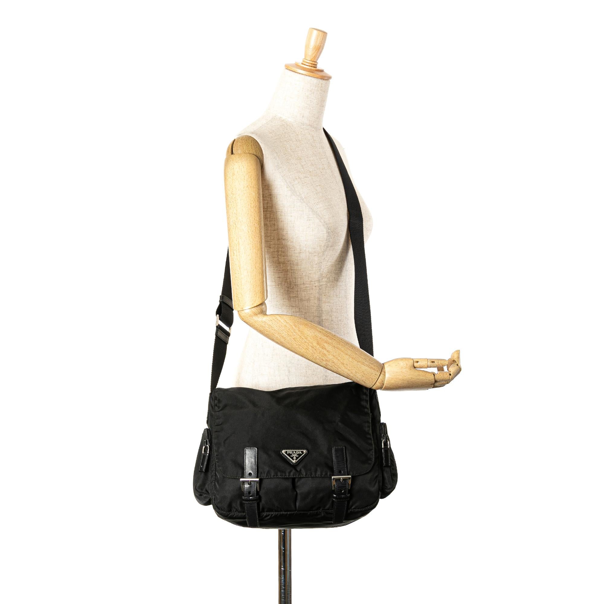 Prada Tessuto Double Buckle Messenger Bag