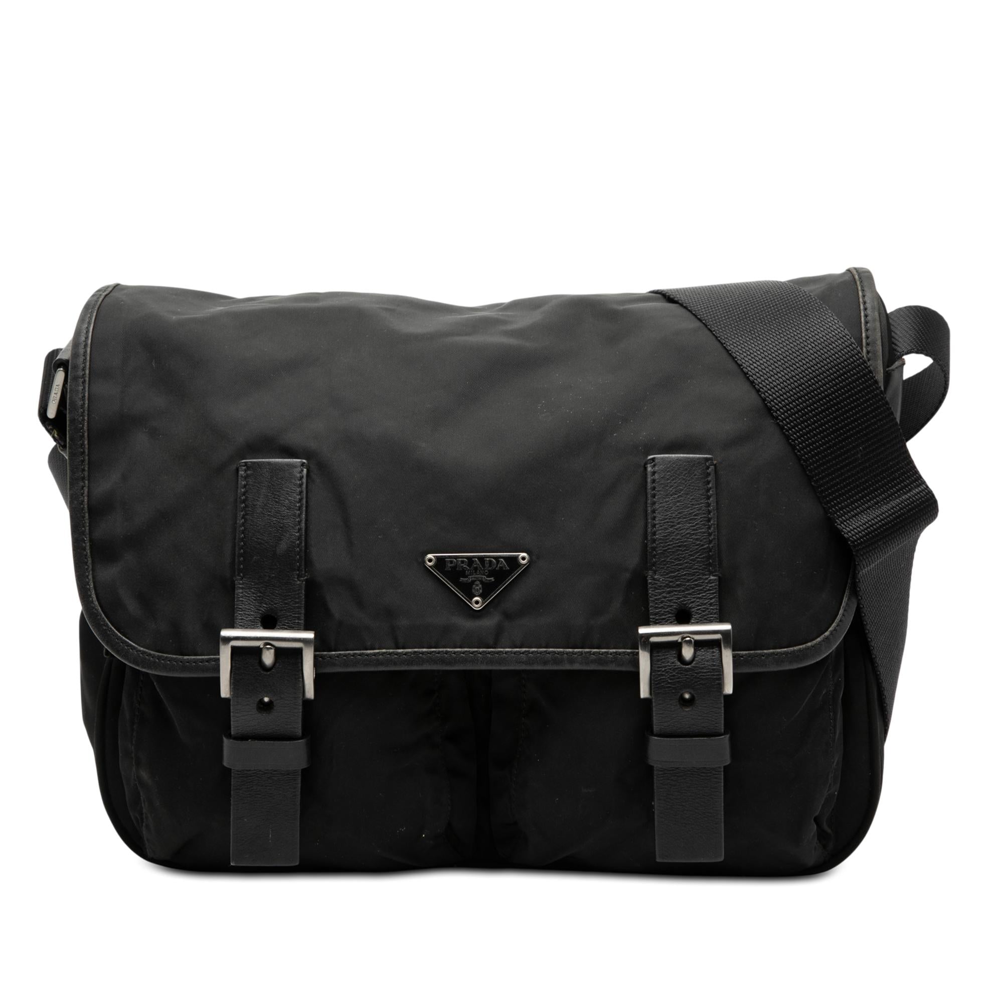Prada Tessuto Double Buckle Messenger Bag