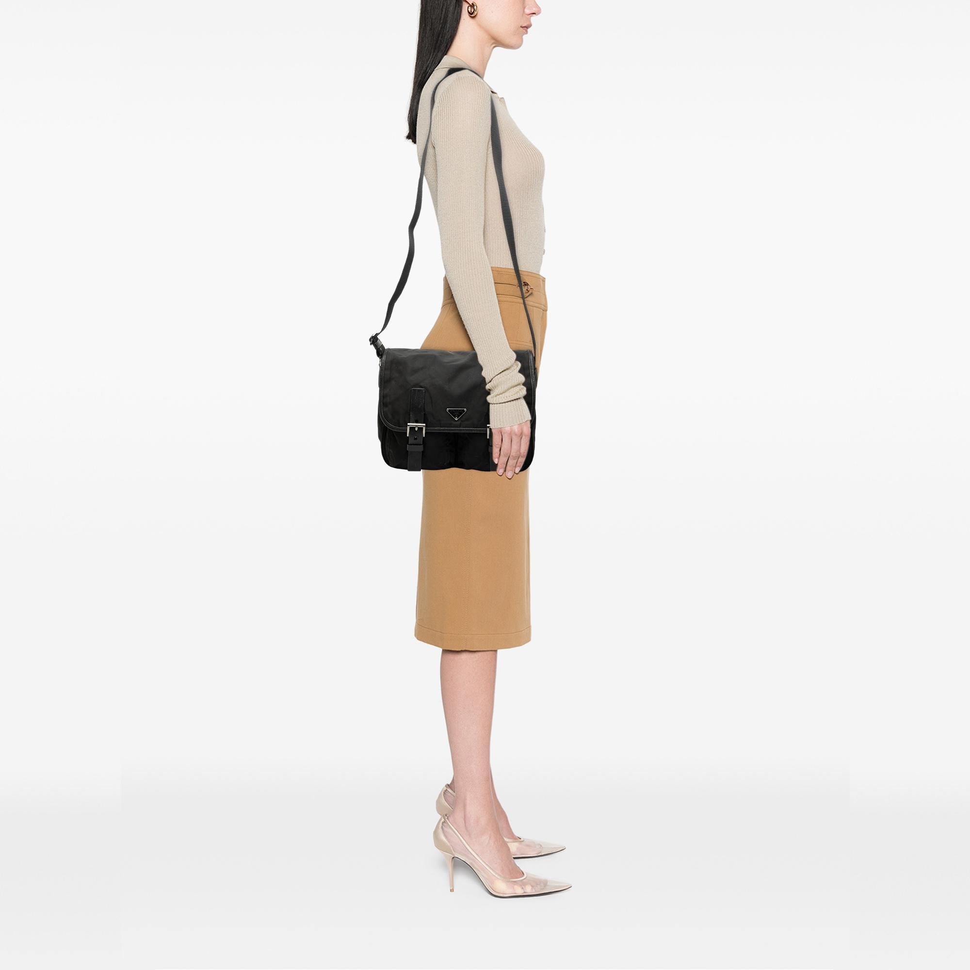 Prada Tessuto Double Buckle Messenger Bag