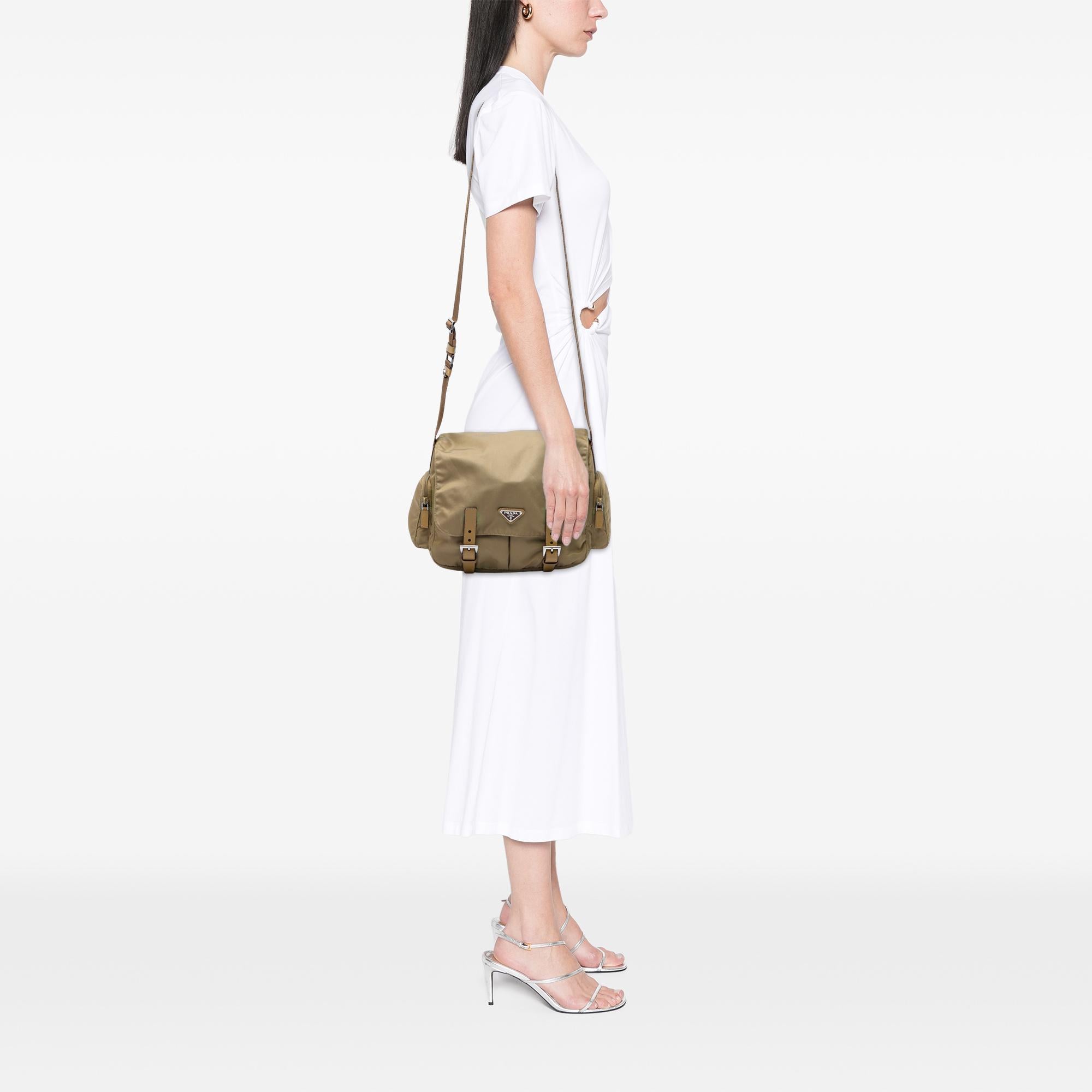 Prada Tessuto Double Buckle Messenger Bag