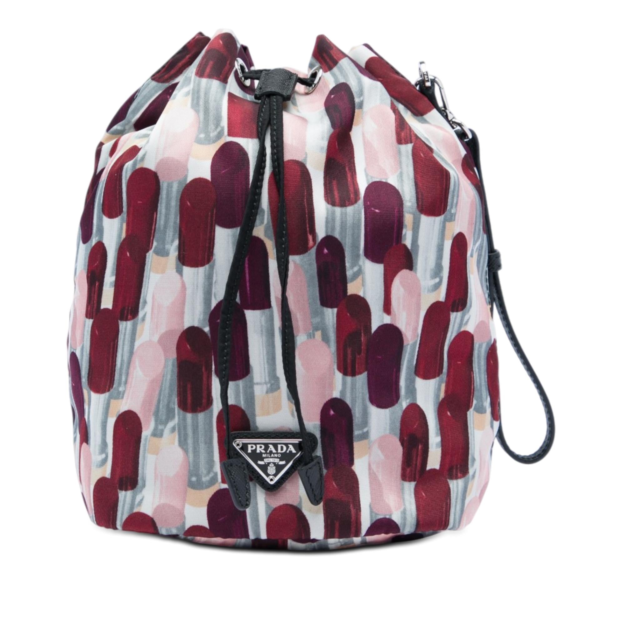 Prada Tessuto Lipstick Print Drawstring Pouch