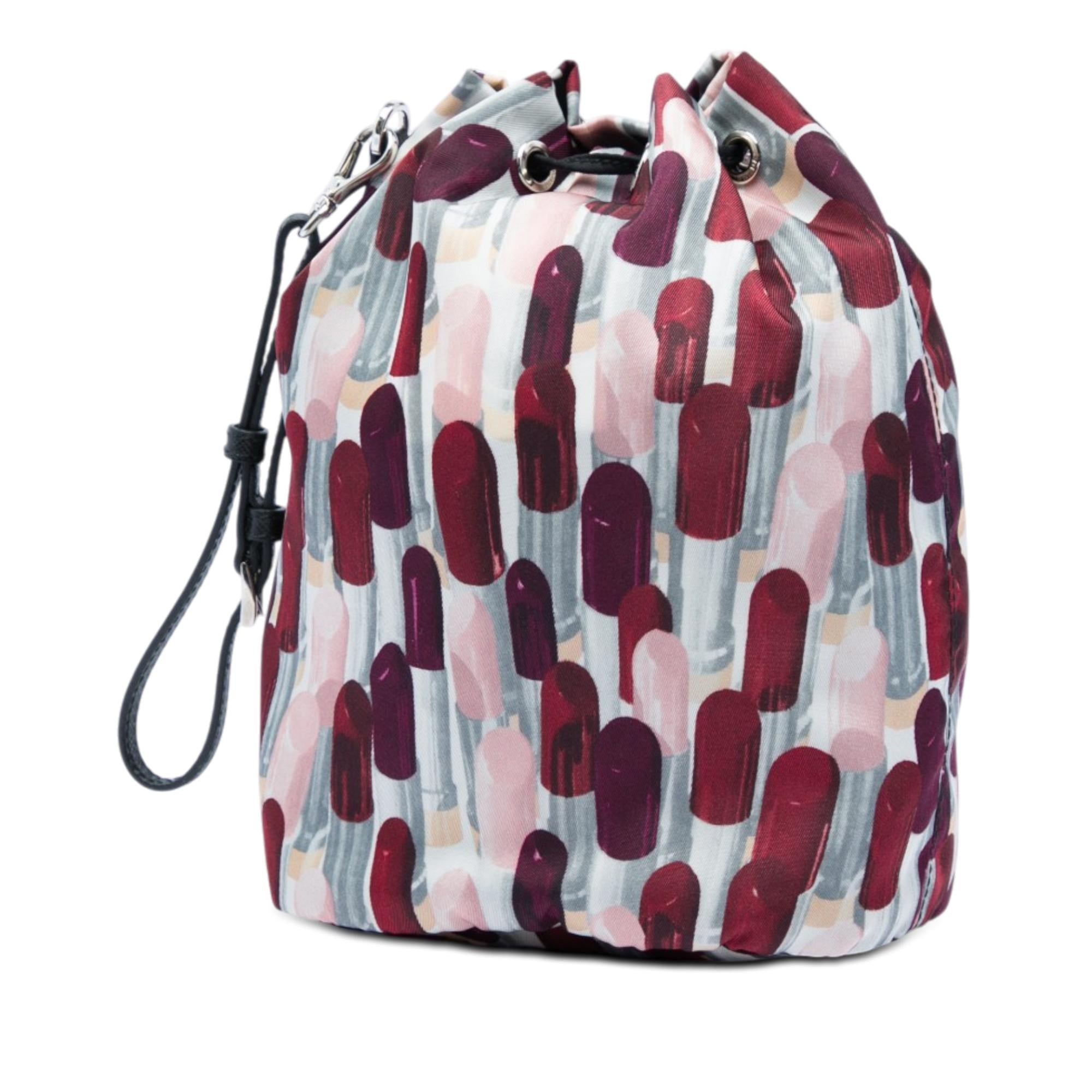 Prada Tessuto Lipstick Print Drawstring Pouch