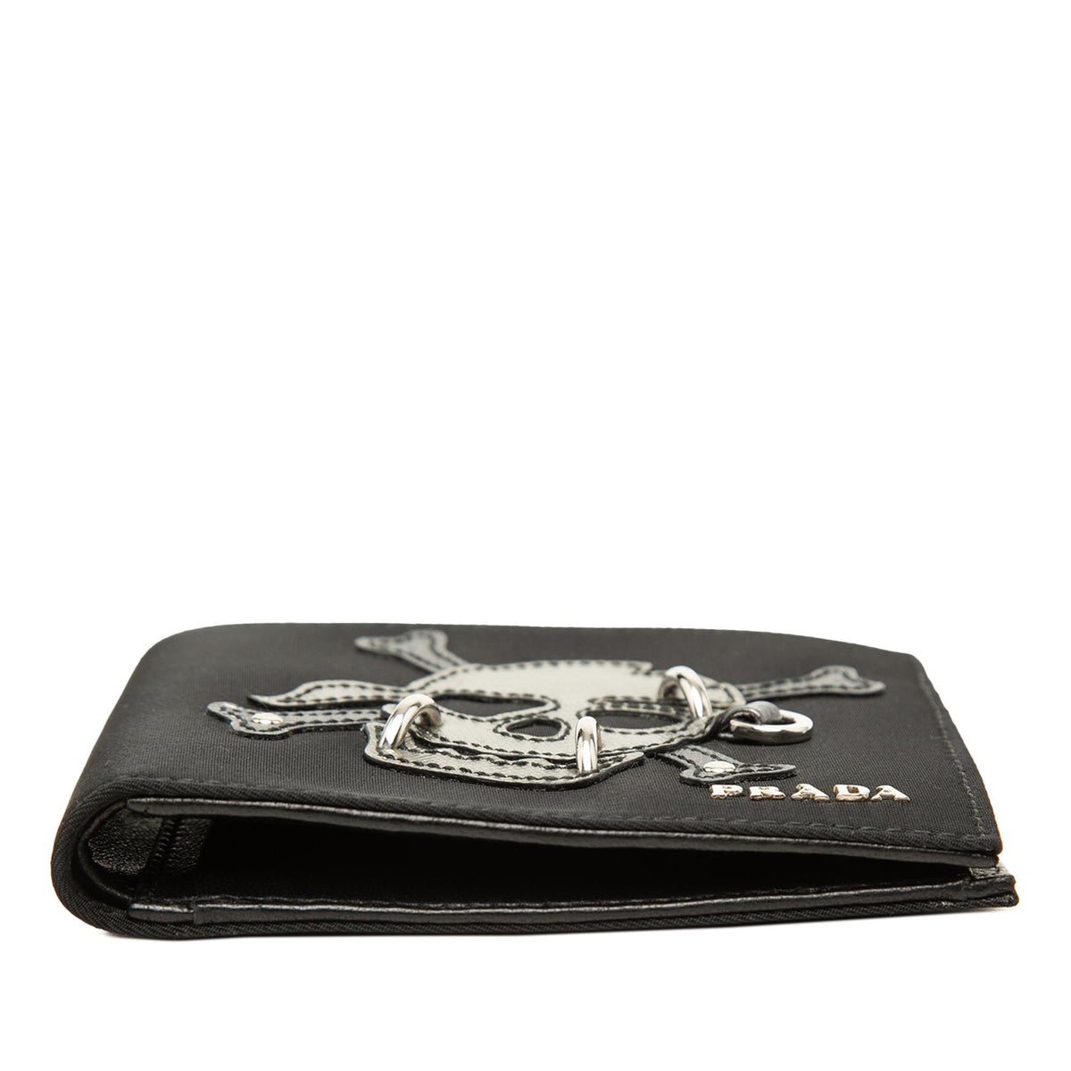 Prada Tessuto Patchwork Skull Pierced Bifold Wallet