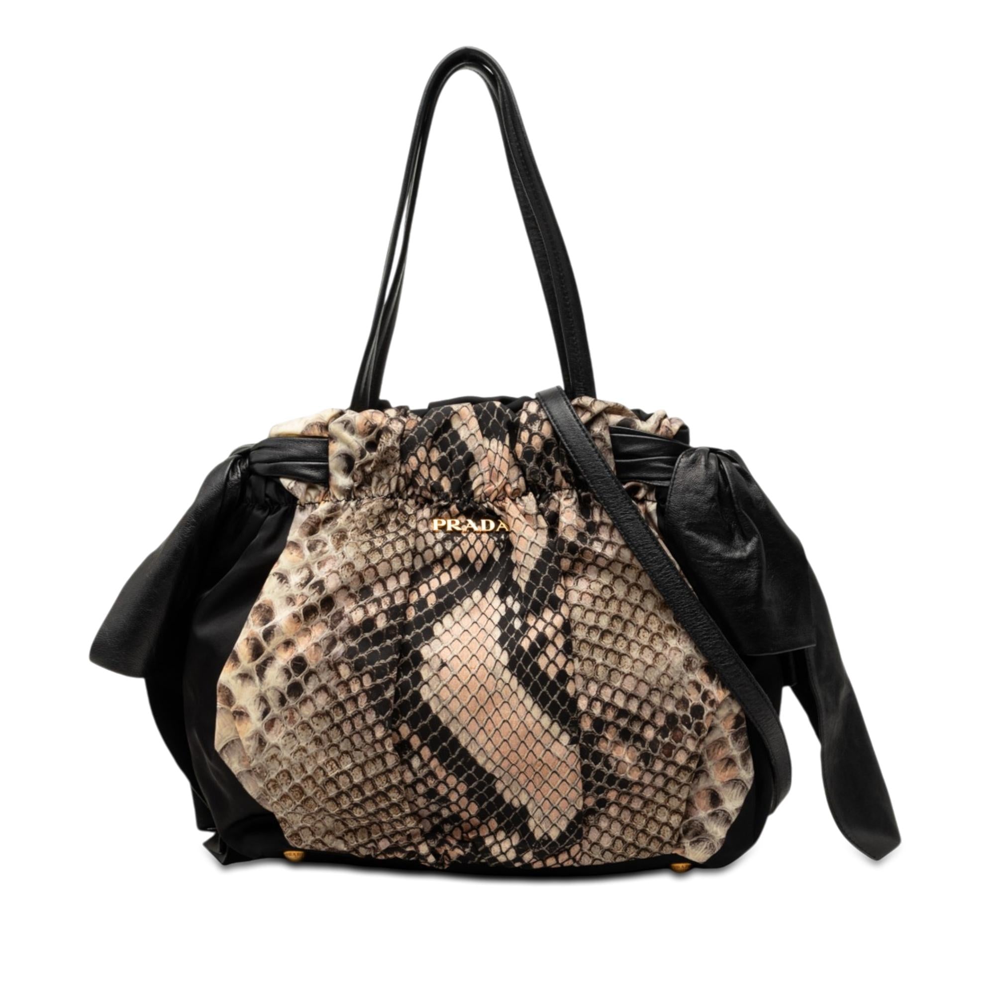 Prada Tessuto Python Print Bow Satchel