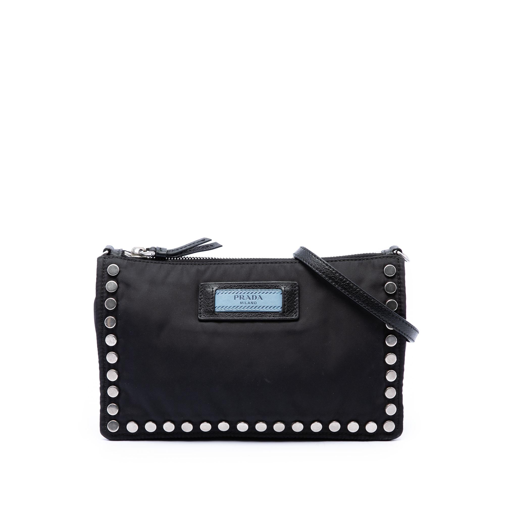 Prada Tessuto Studded Etiquette Shoulder Bag