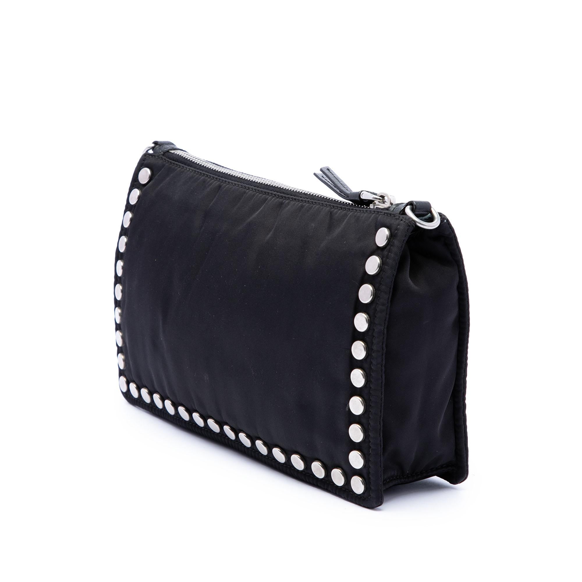 Prada Tessuto Studded Etiquette Shoulder Bag