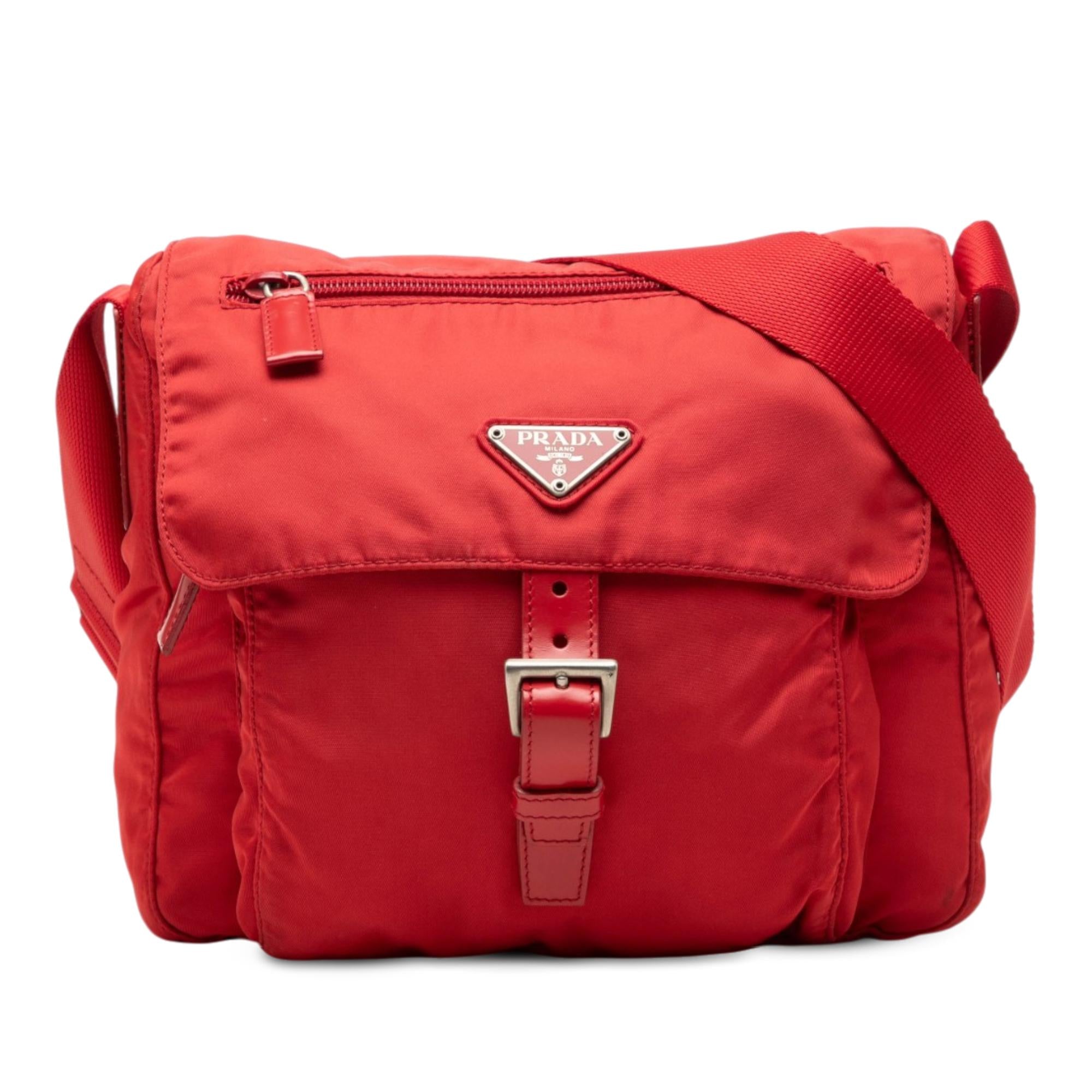 Prada Tessuto Zip Buckle Messenger Bag