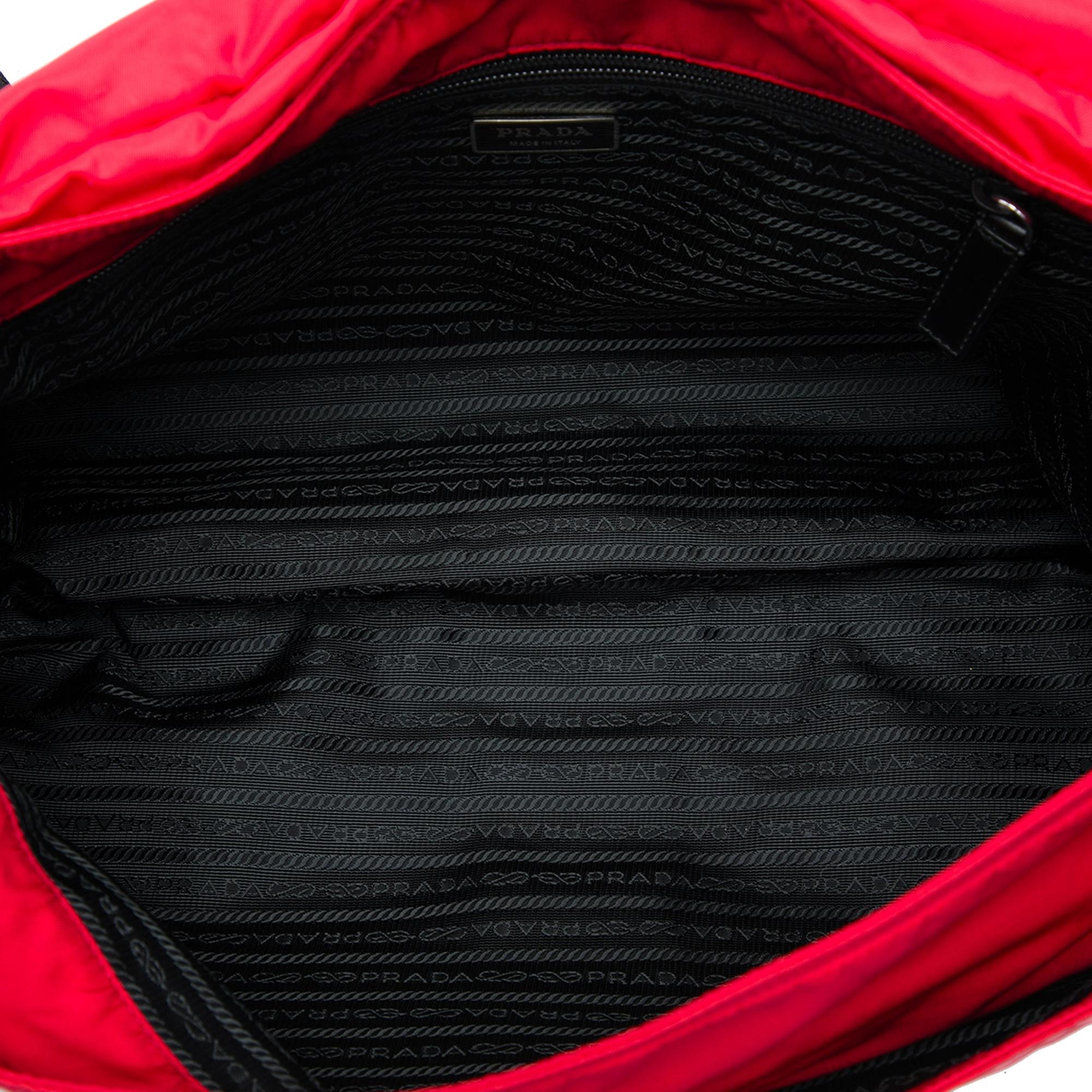 Prada Tessuto Zip Double Buckle Messenger Bag