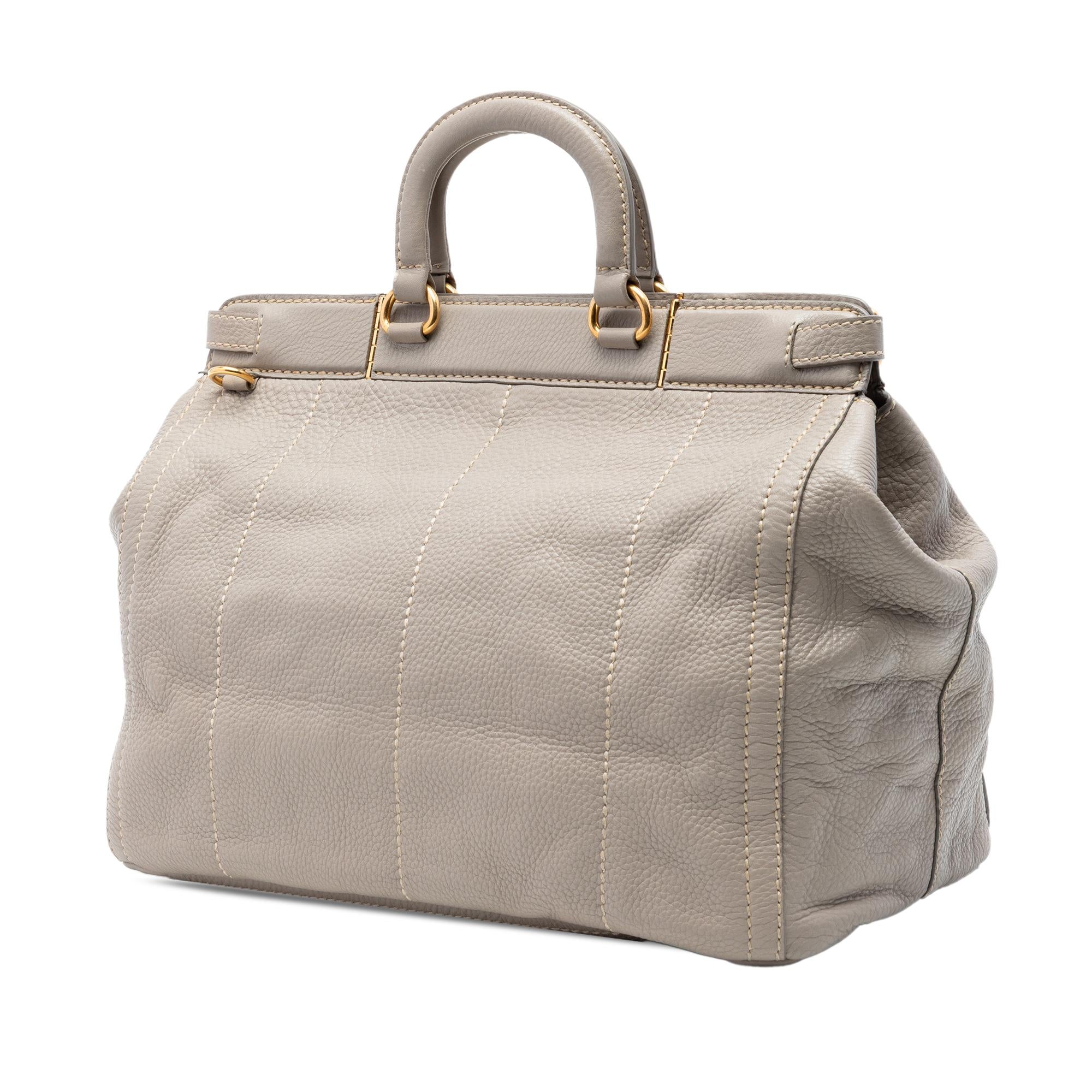 Prada Vitello Daino Canapa Logo Frame Satchel