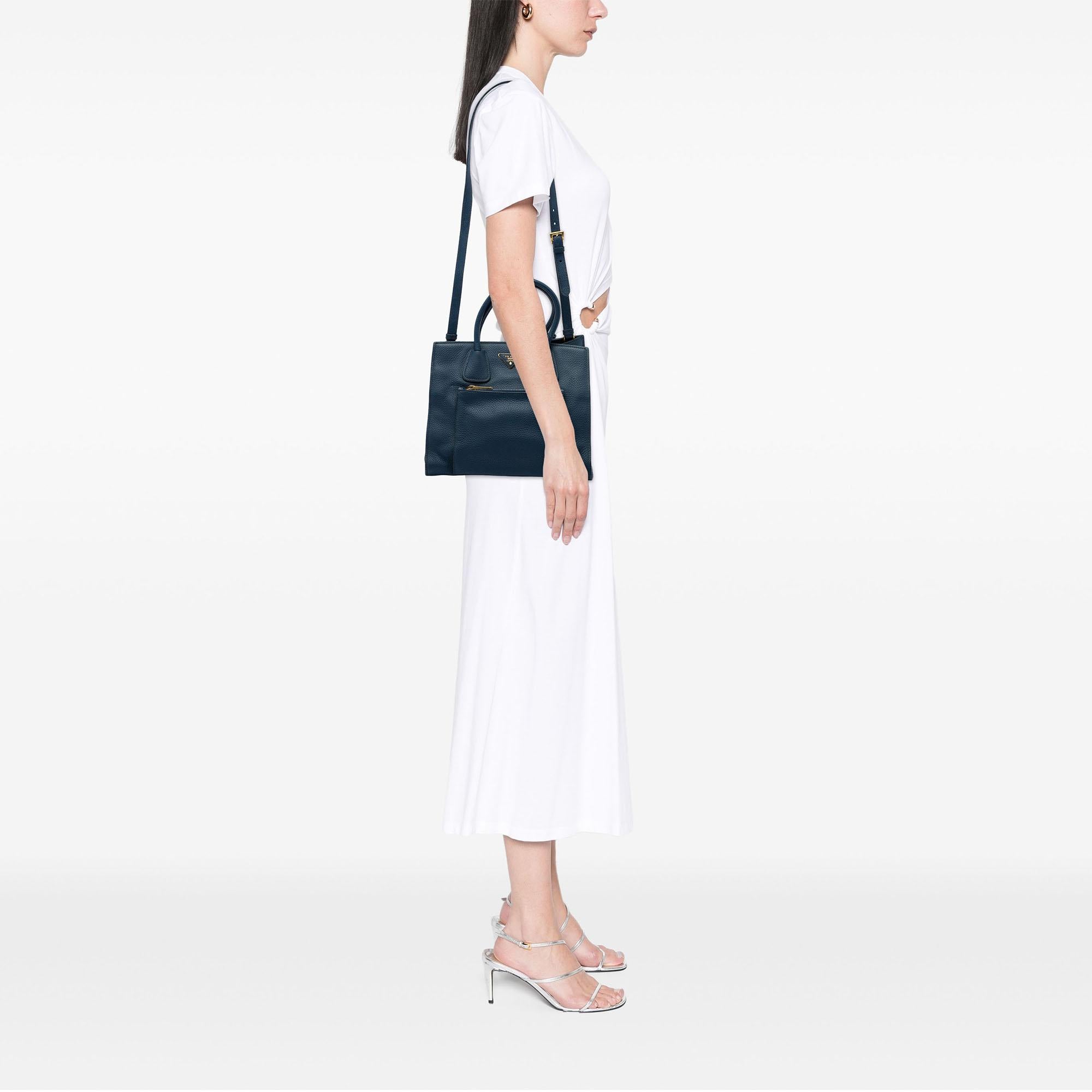 Prada Vitello Daino Front Pocket Open Convertible Tote