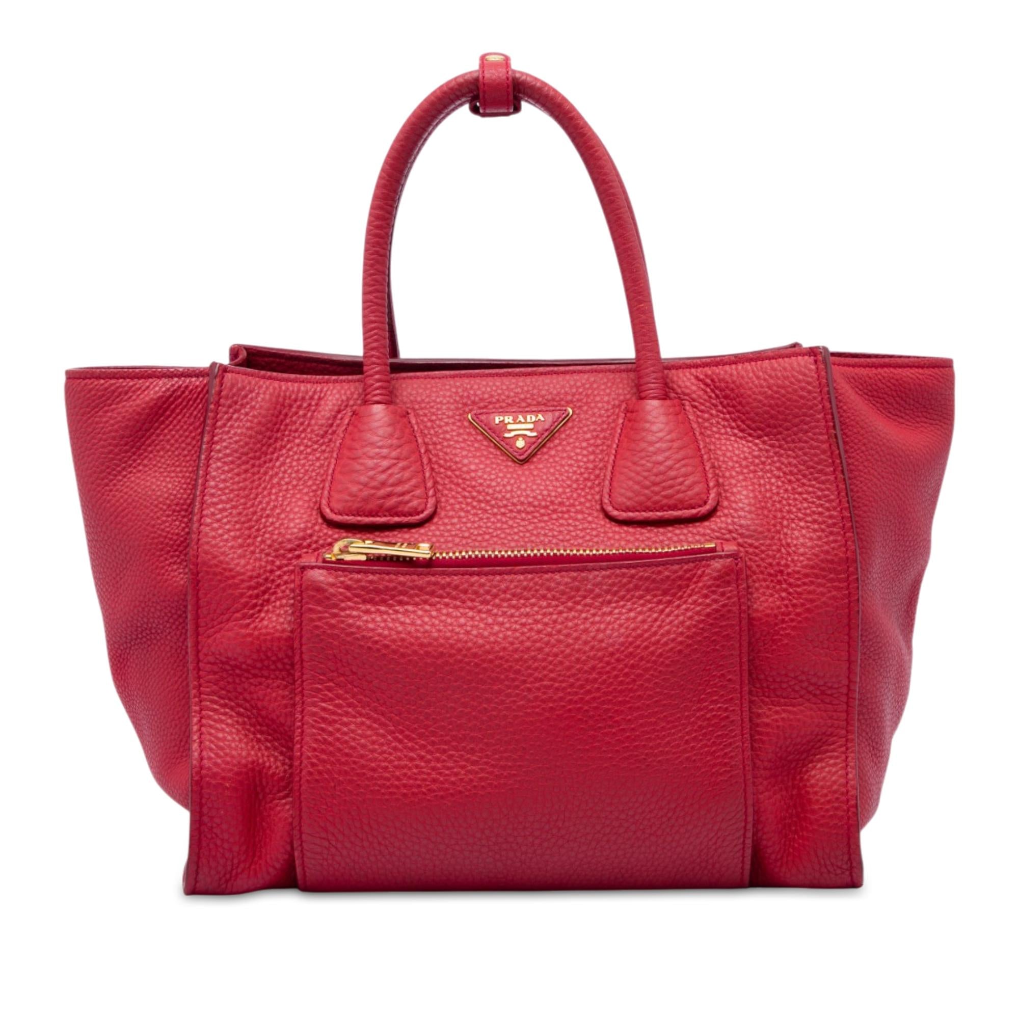 Prada Vitello Daino Front Pocket Open Convertible Tote