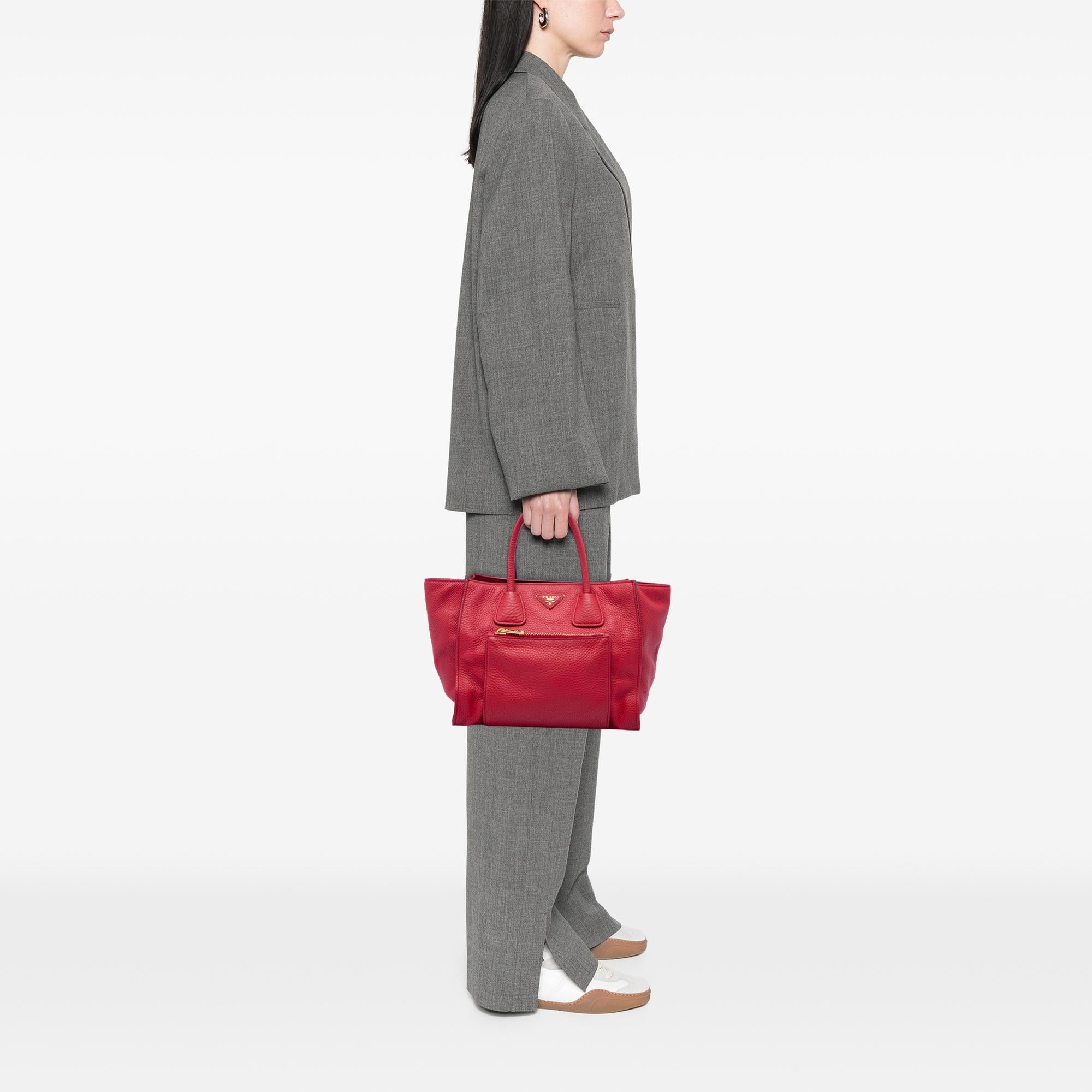 Prada Vitello Daino Front Pocket Open Convertible Tote