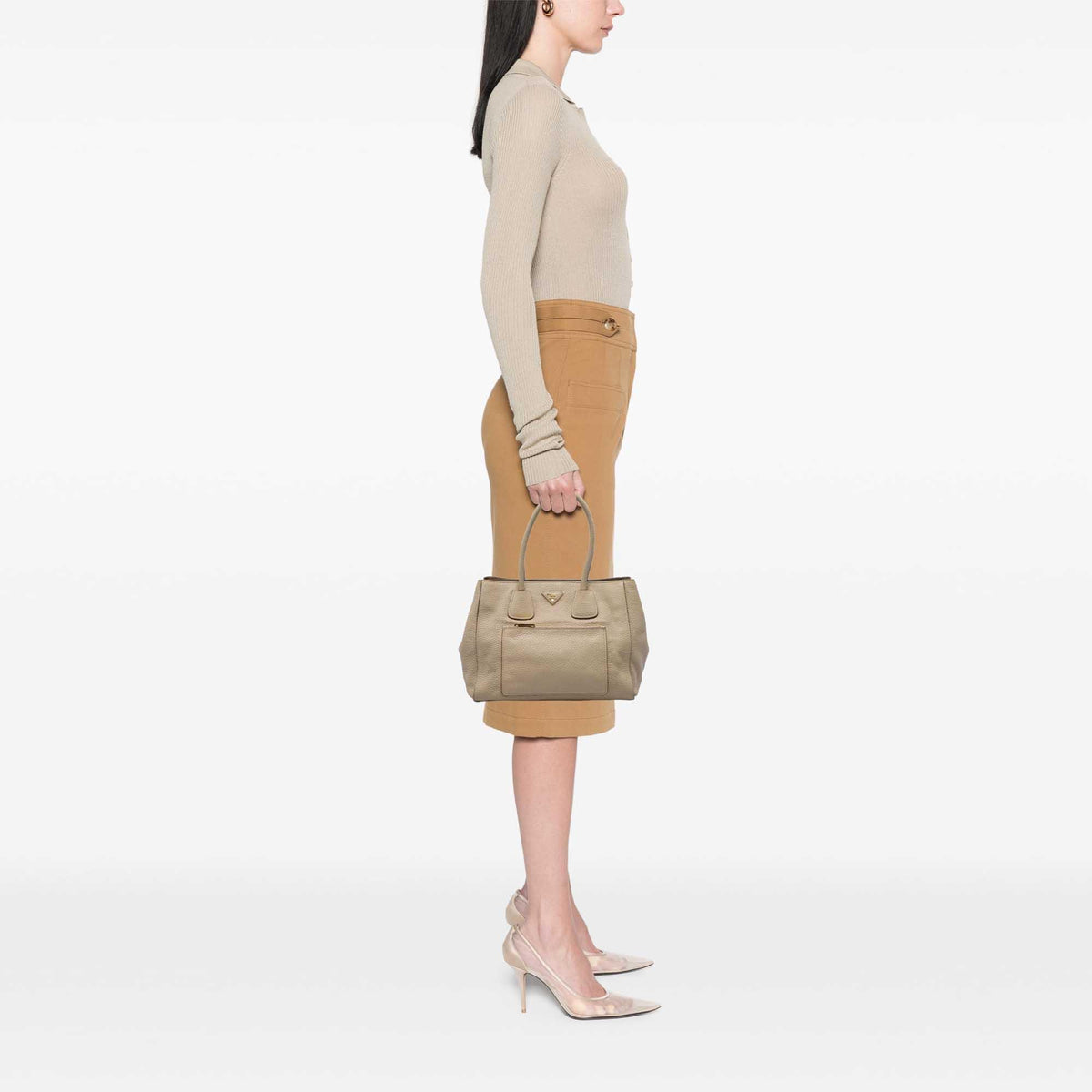 Prada Vitello Daino Front Pocket Open Convertible Tote
