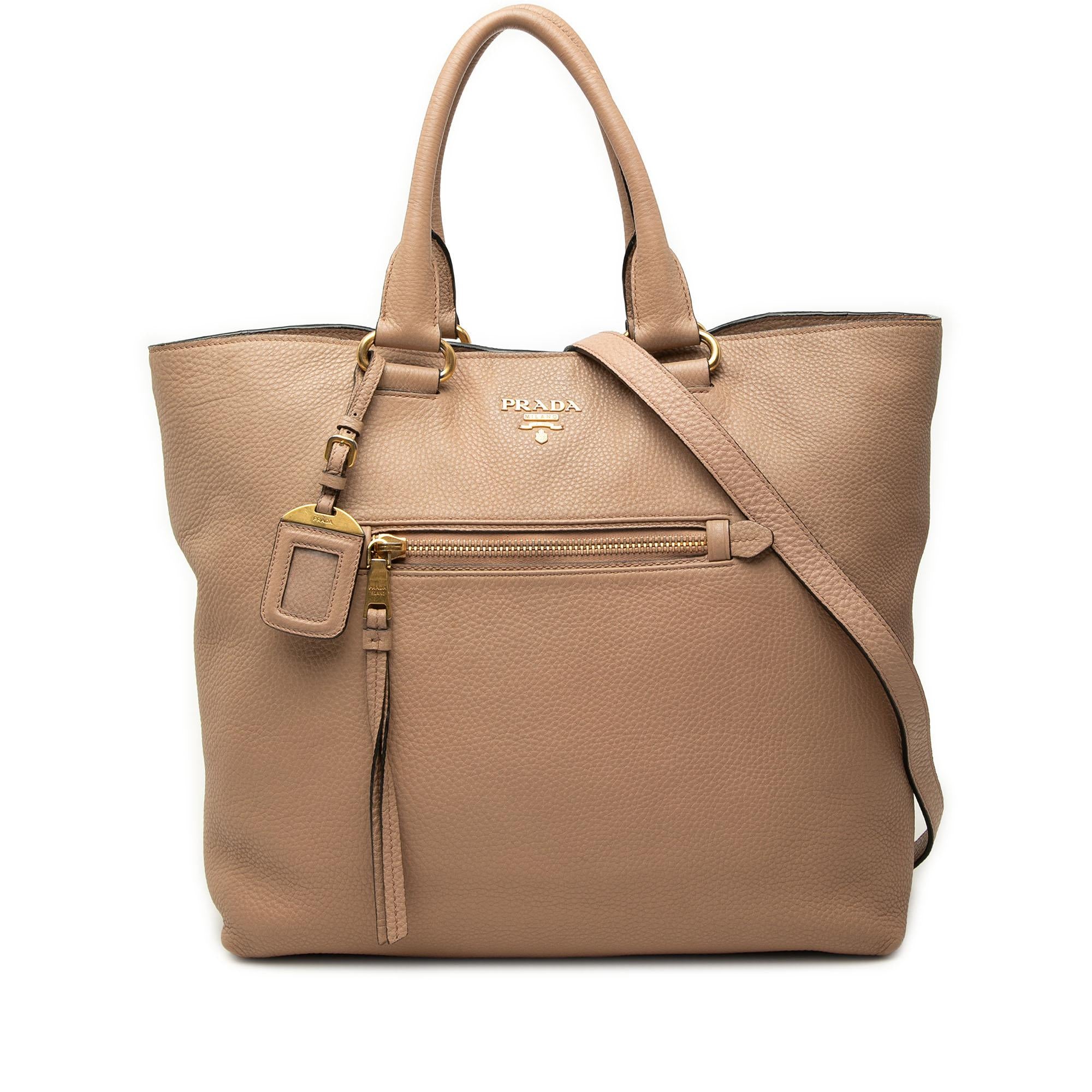 Prada Vitello Daino Front Zip Open Convertible Tote