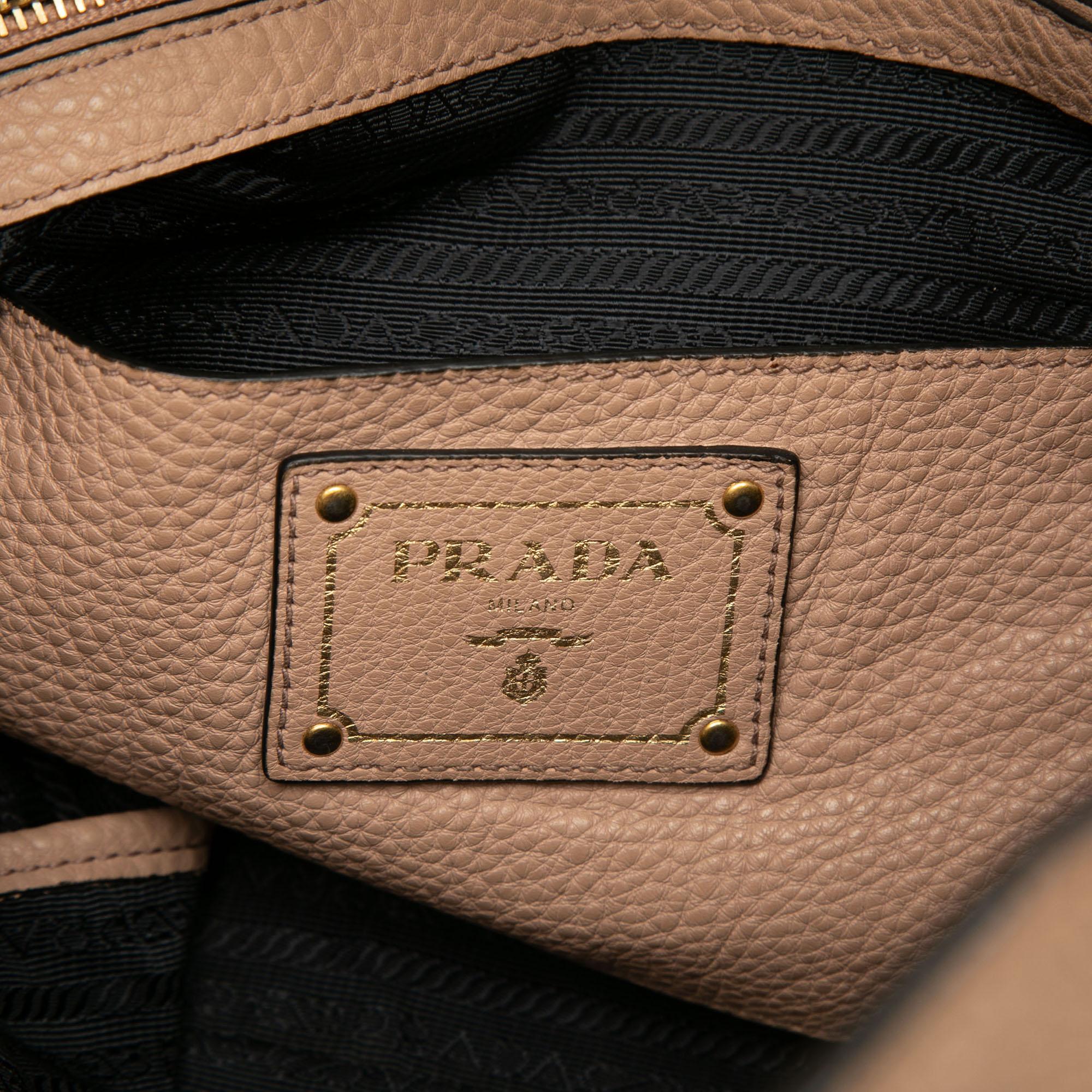 Prada Vitello Daino Front Zip Open Convertible Tote