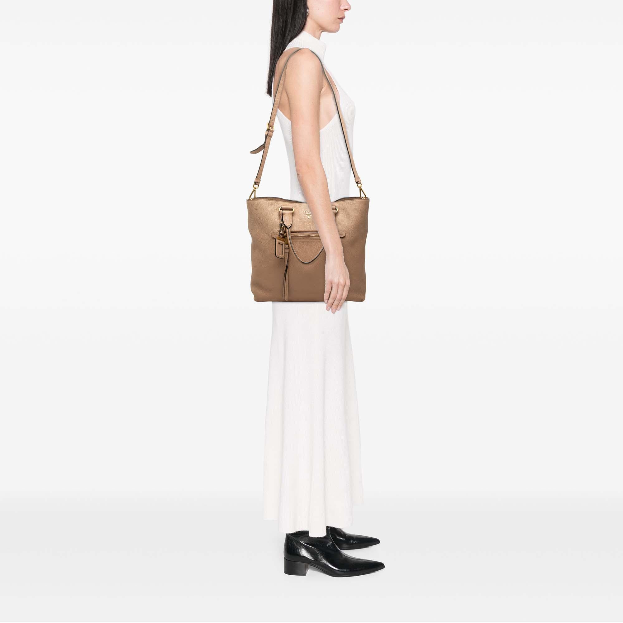 Prada Vitello Daino Front Zip Open Convertible Tote