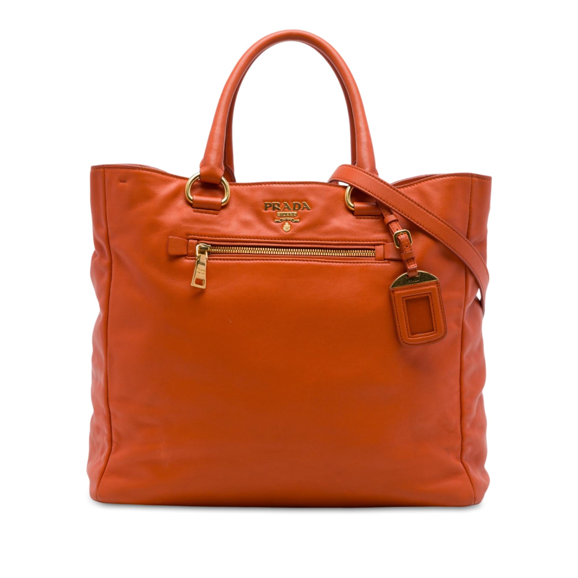 Prada Vitello Daino Front Zip Open Convertible Tote