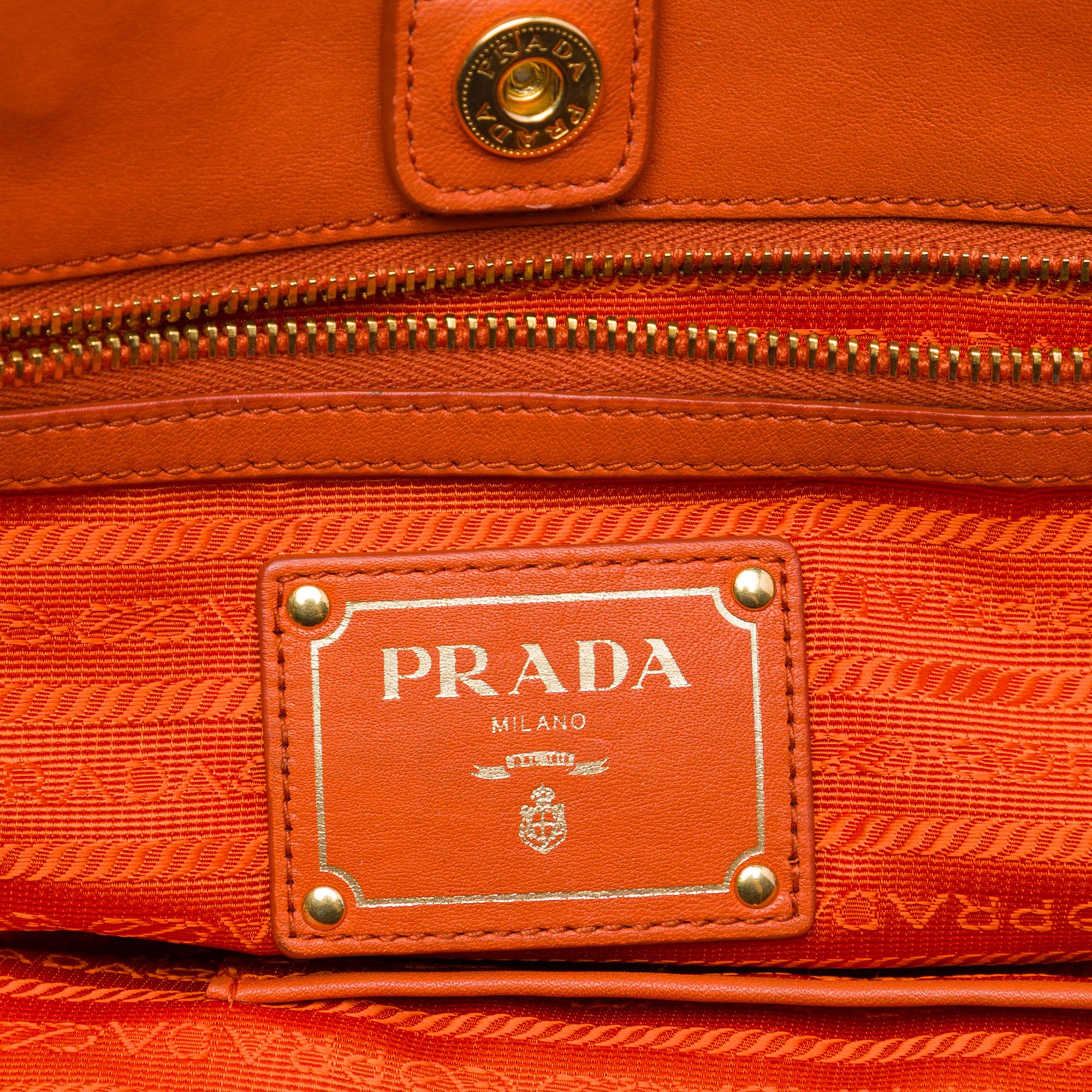 Prada Vitello Daino Front Zip Open Convertible Tote