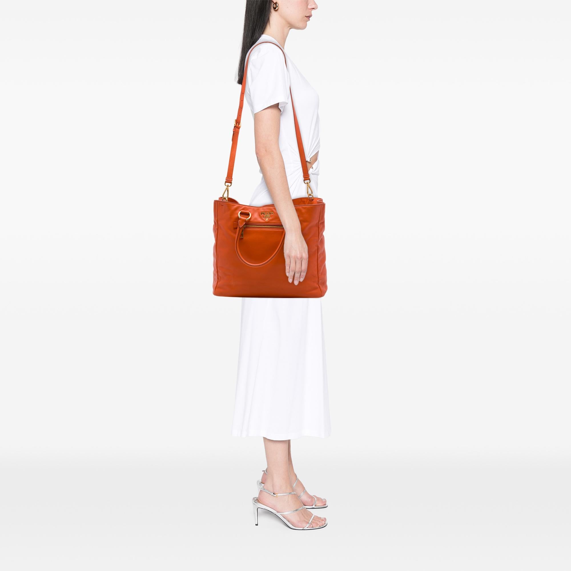 Prada Vitello Daino Front Zip Open Convertible Tote