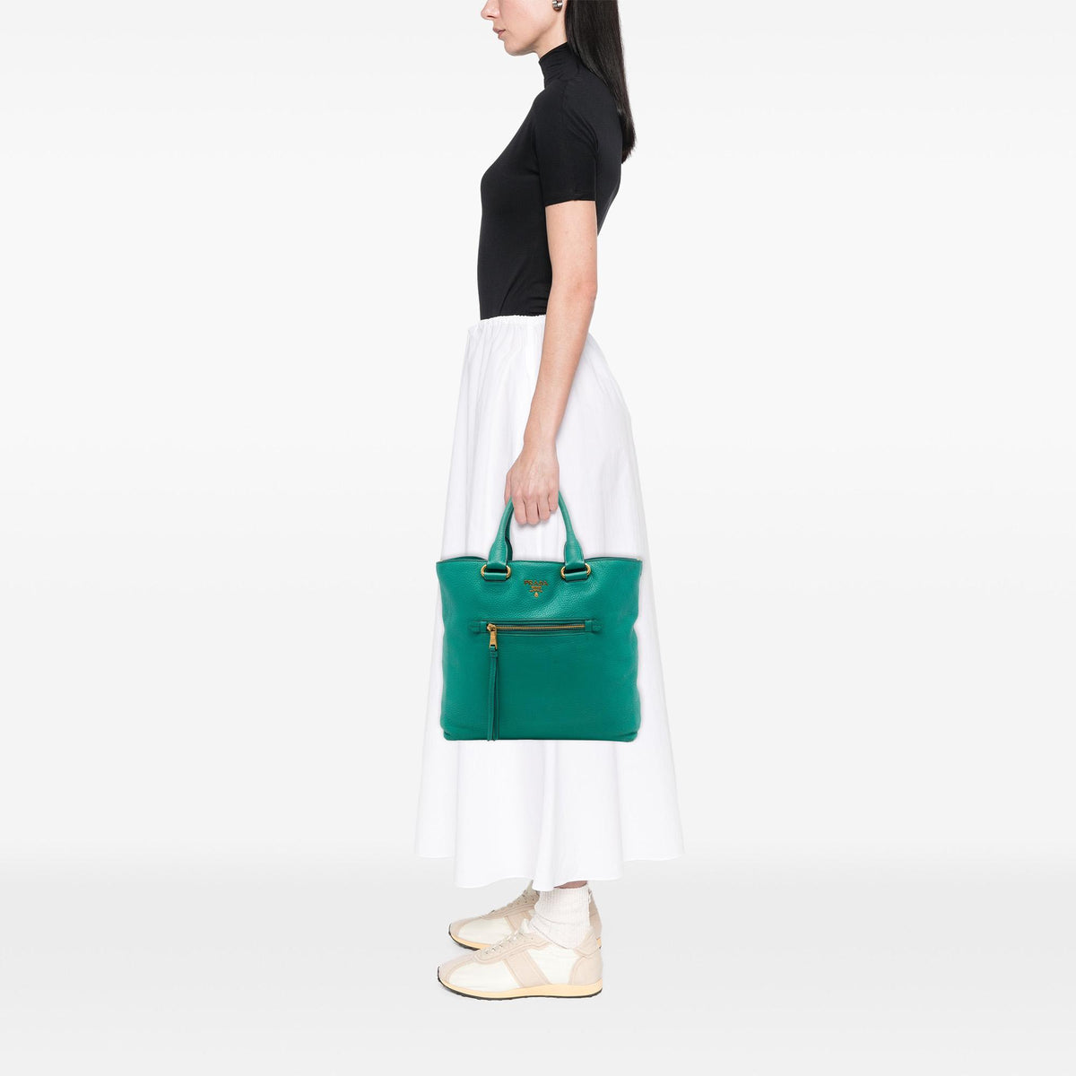 Prada Vitello Daino Front Zip Open Convertible Tote