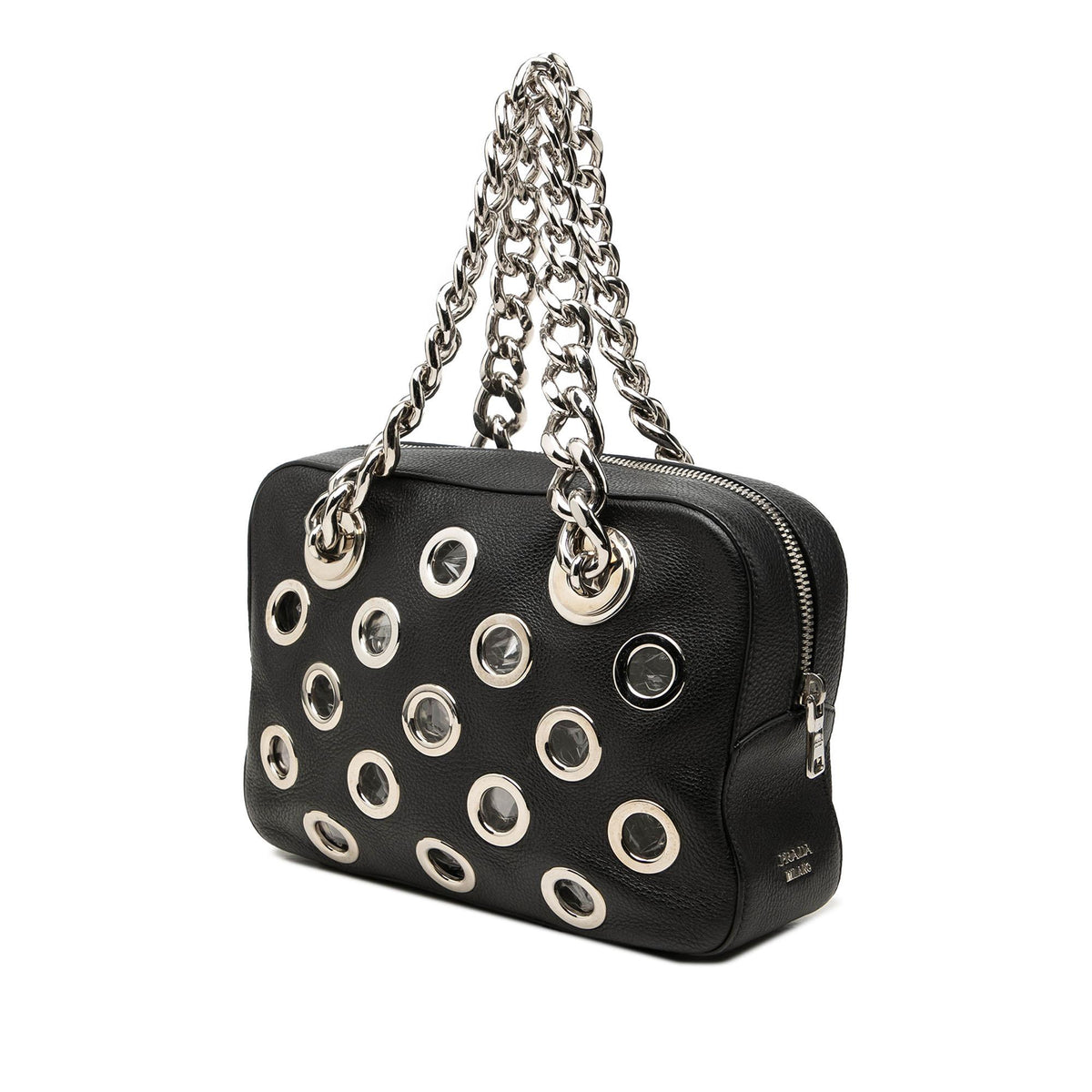 Prada Vitello Daino Grommet Chain Shoulder Bag