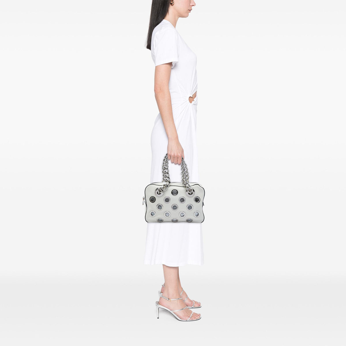 Prada Vitello Daino Grommet Chain Shoulder Bag