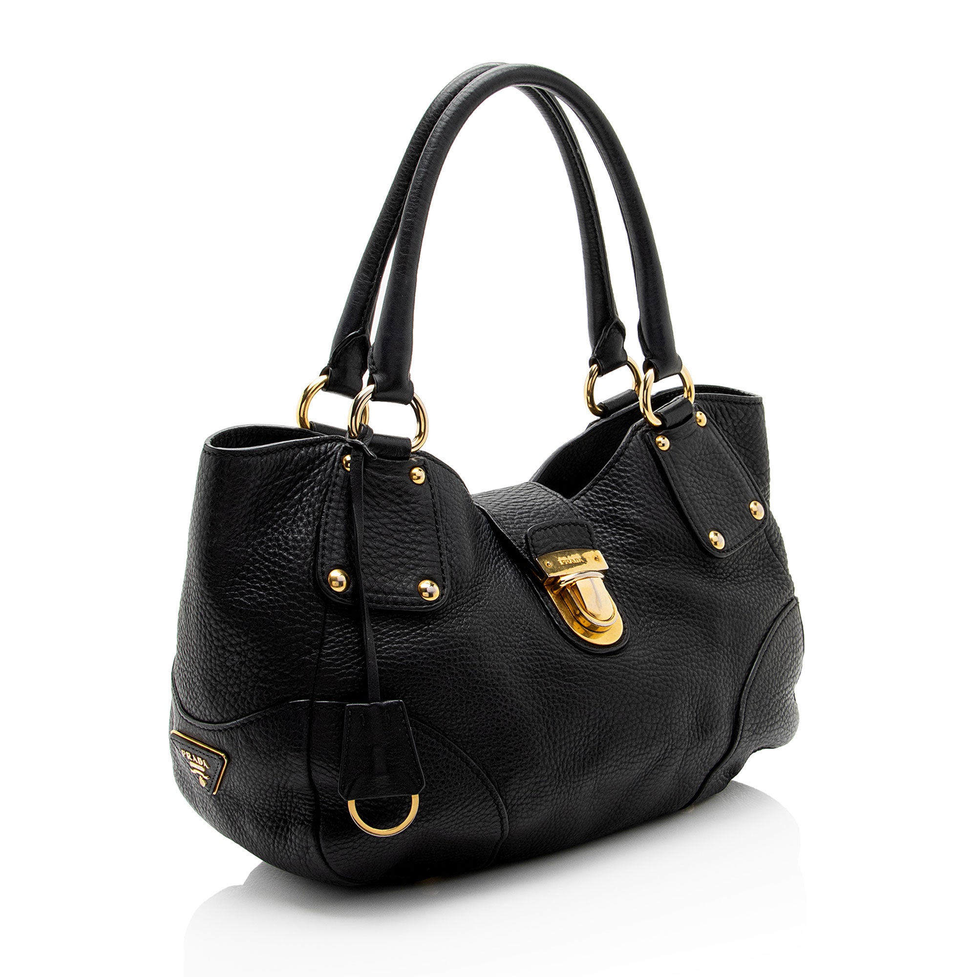 Prada Vitello Daino Leather Pushlock Tote (SHF-hBazVI)
