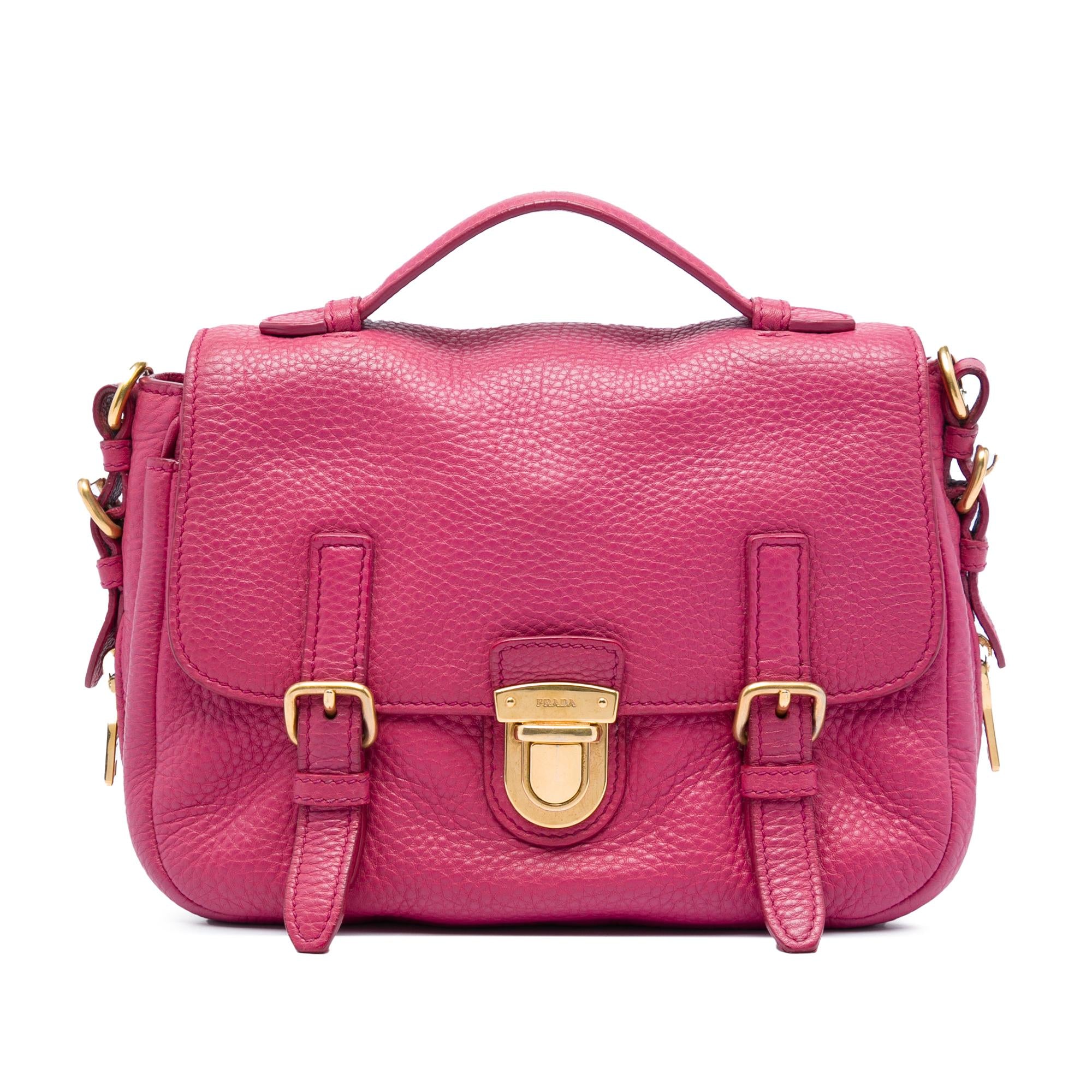 Prada Vitello Daino Push Lock Double Buckle Messenger Bag