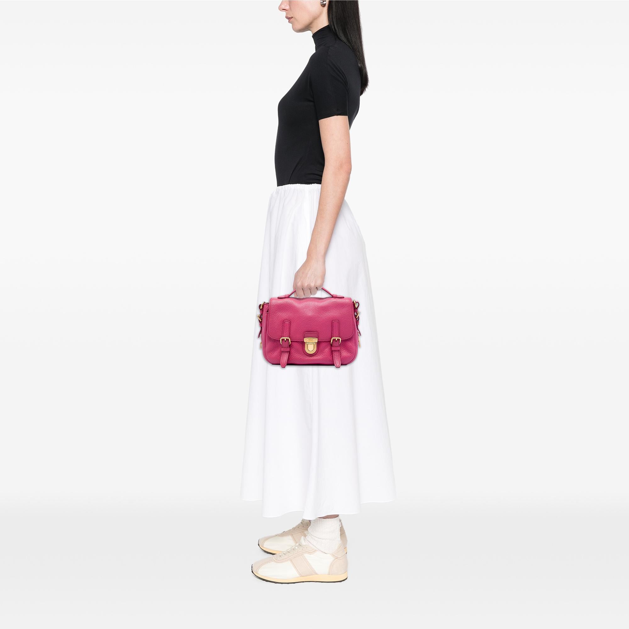 Prada Vitello Daino Push Lock Double Buckle Messenger Bag