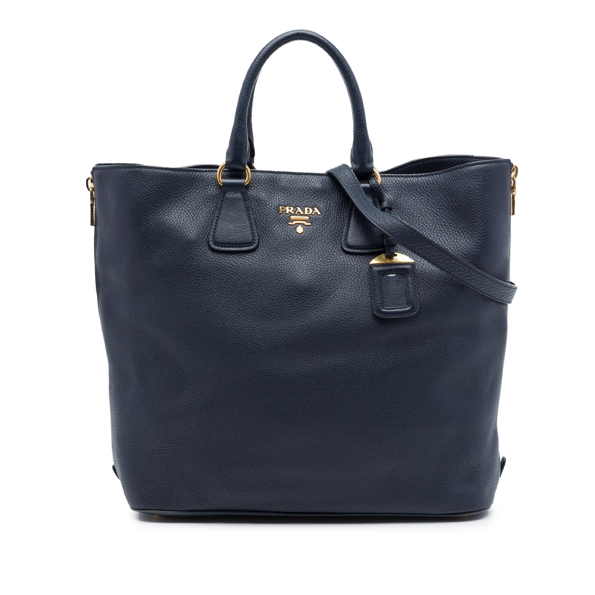 Prada Vitello Daino Side Zip Open Convertible Tote