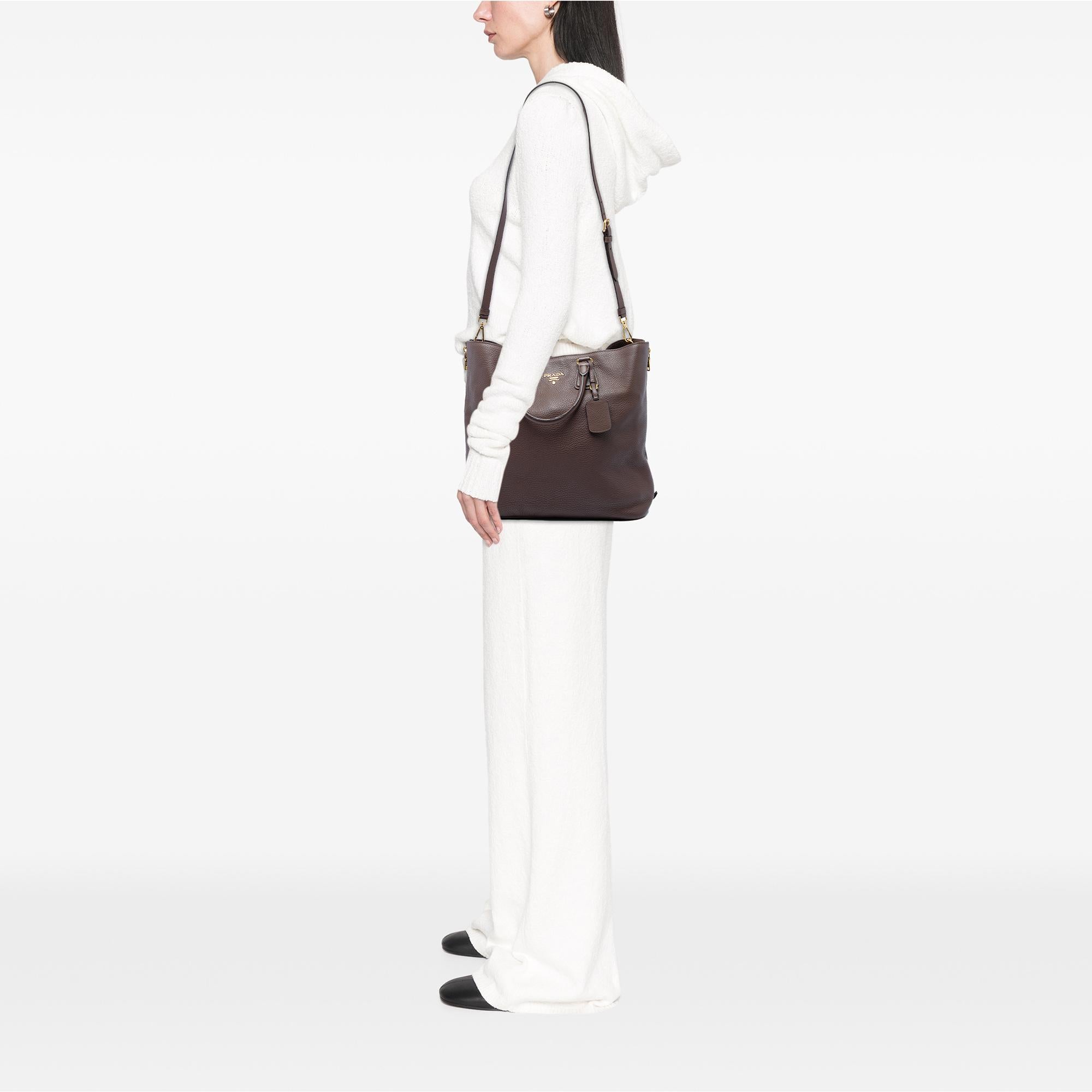 Prada Vitello Daino Side Zip Open Convertible Tote