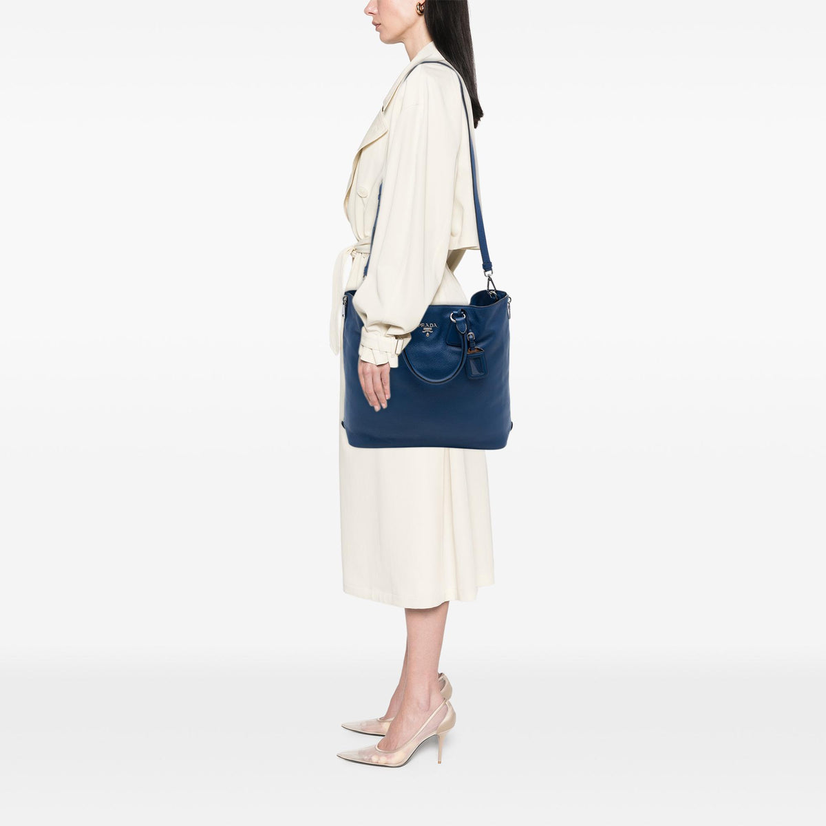 Prada Vitello Daino Side Zip Open Convertible Tote