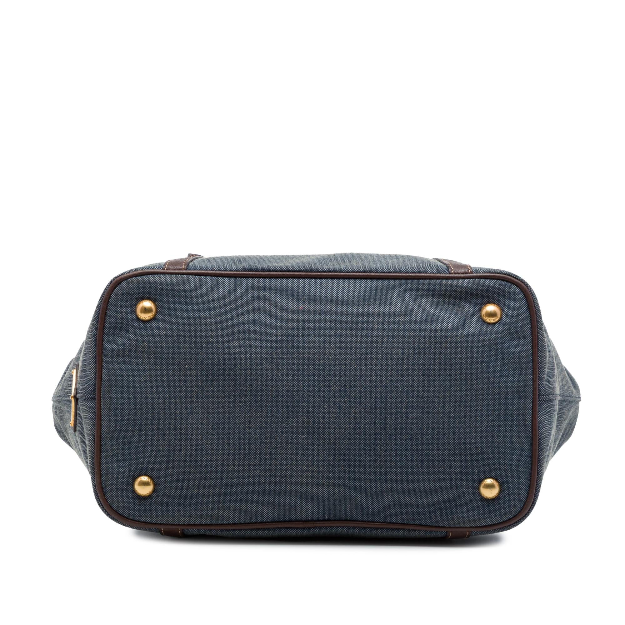 Prada Vitello Daino Trimmed Canvas Canapa Logo Satchel